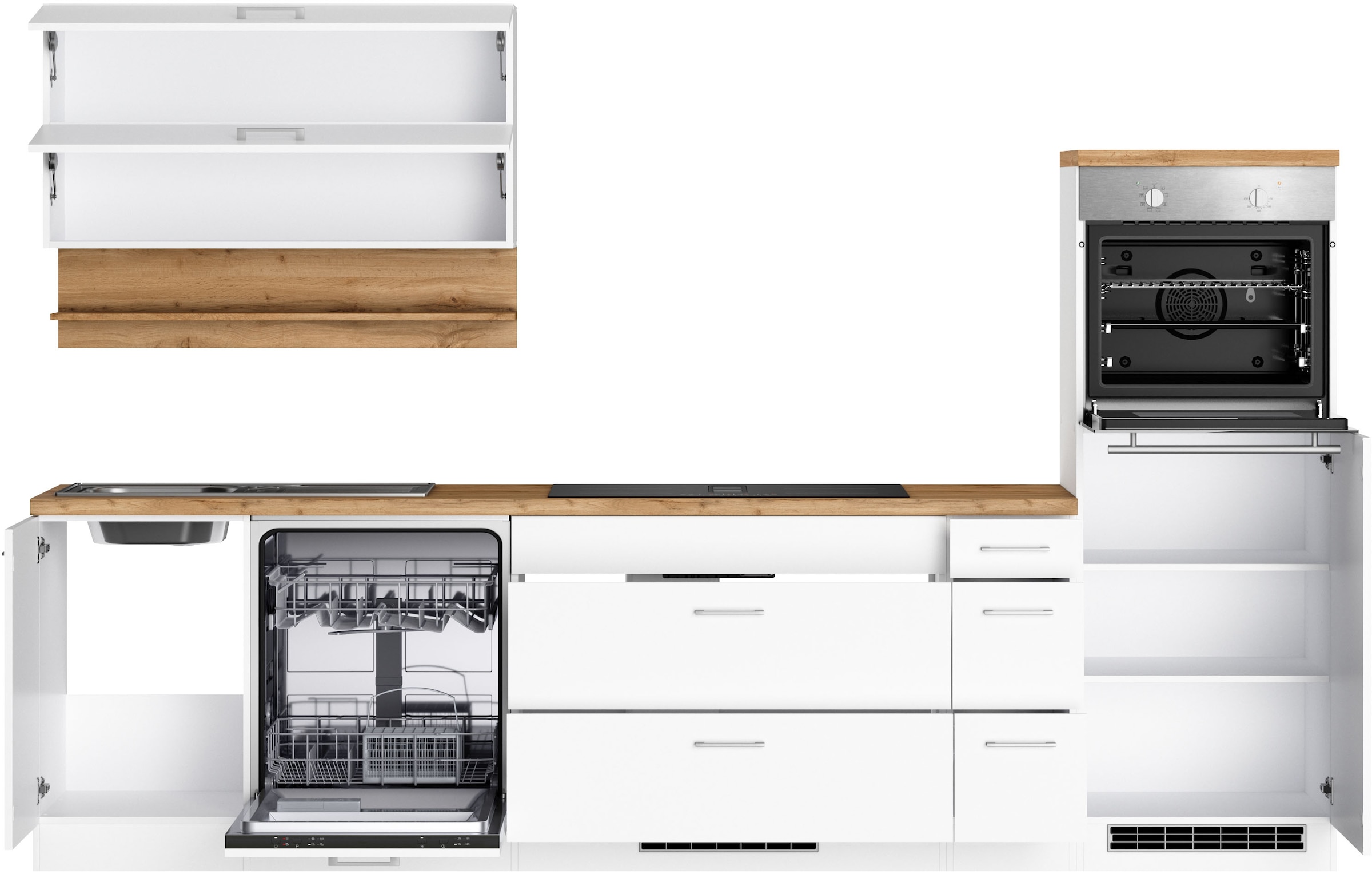 KOCHSTATION Küchenzeile »KS-Milan, optional mit Muldenlüfter« Breite 300 cm, wahlweise mit E-Geräten, Kochfeld mit Dunstabzug