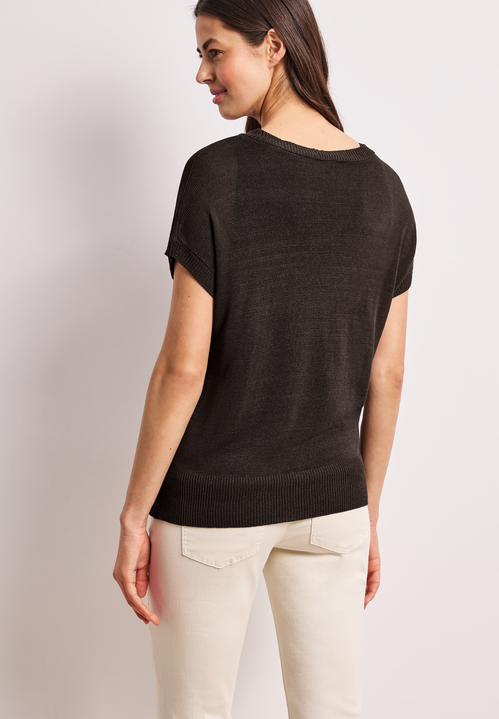 STREET ONE Kurzarmpullover mit U-Boot-Ausschnitt und aus reiner Viskose