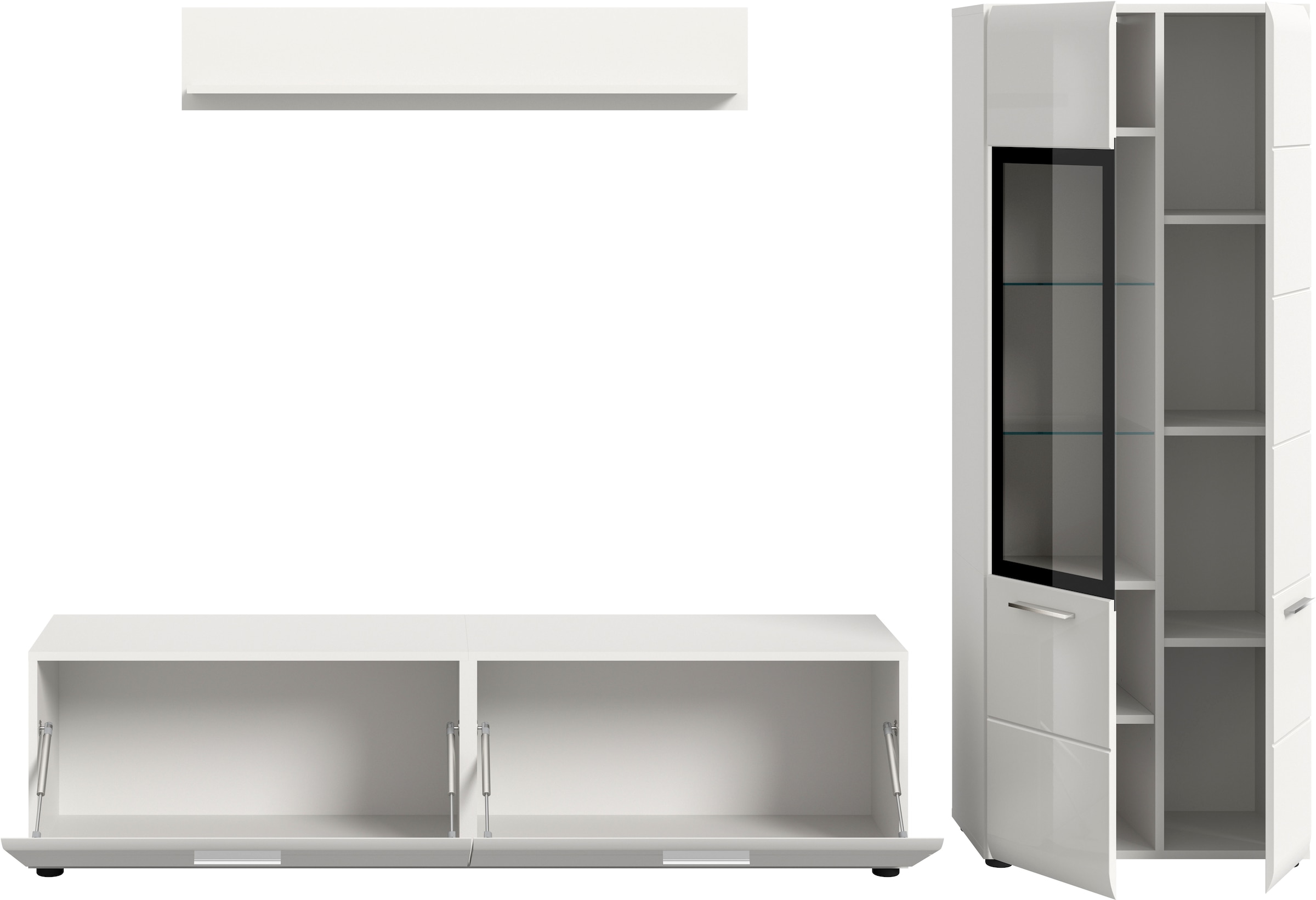 INOSIGN Wohnwand »FLORENZ, 3-teilige Wohn-Kombination, hochwertige MDF-Front« Set, Set, best. aus: 1 Vitrine, 1 Lowboard, 1 Wandboard, 3 Stk. tlg.