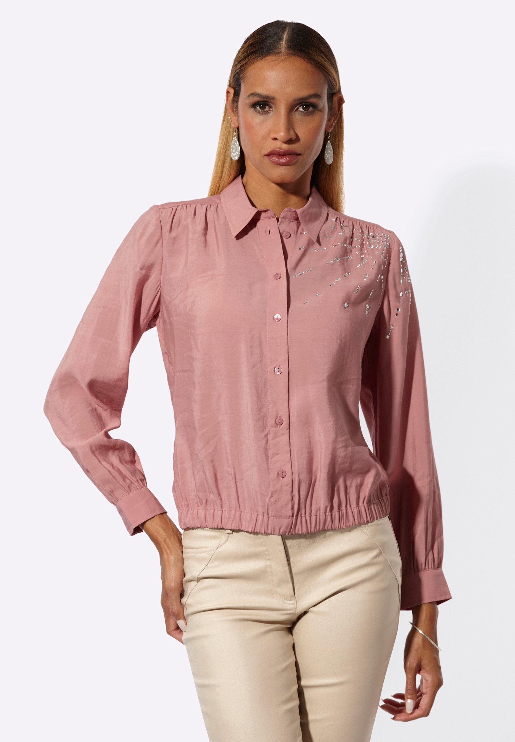 creation L Klassische Bluse »Modal-Bluse Hemdbluse mit Ziersteinchen«