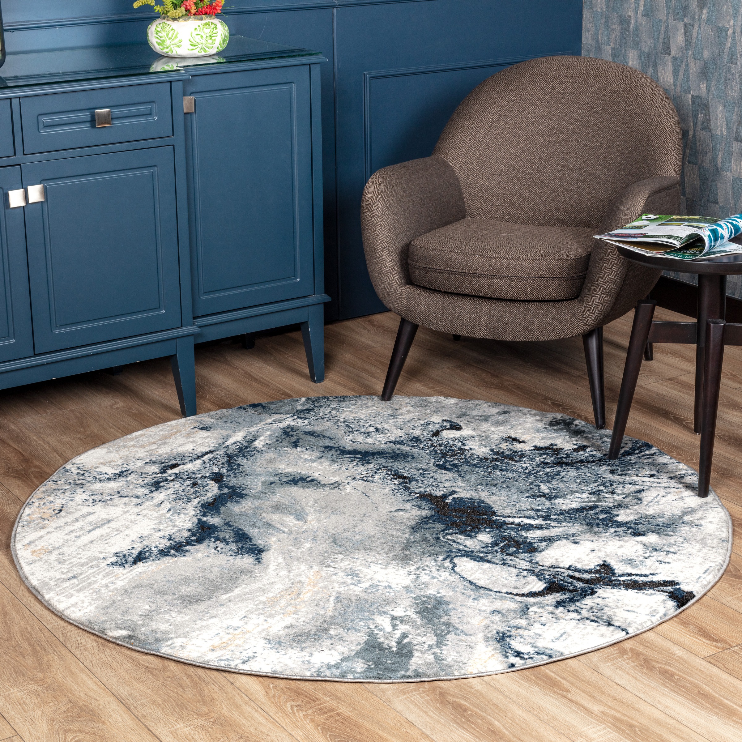 Livabliss Teppich »NEW YORK«, rund, 10 mm Höhe, Moderner Designerteppich in Marmor Optik, Kurzflor Wohnzimmerteppich