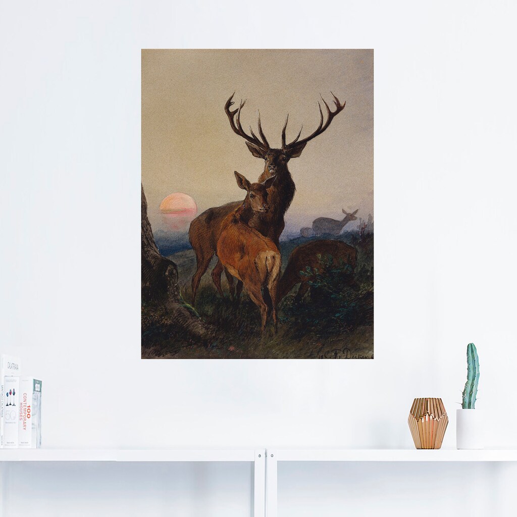 Artland Wandbild »Hirsch und ein Reh bei Sonnenuntergang«, Wildtiere, (1 St.)