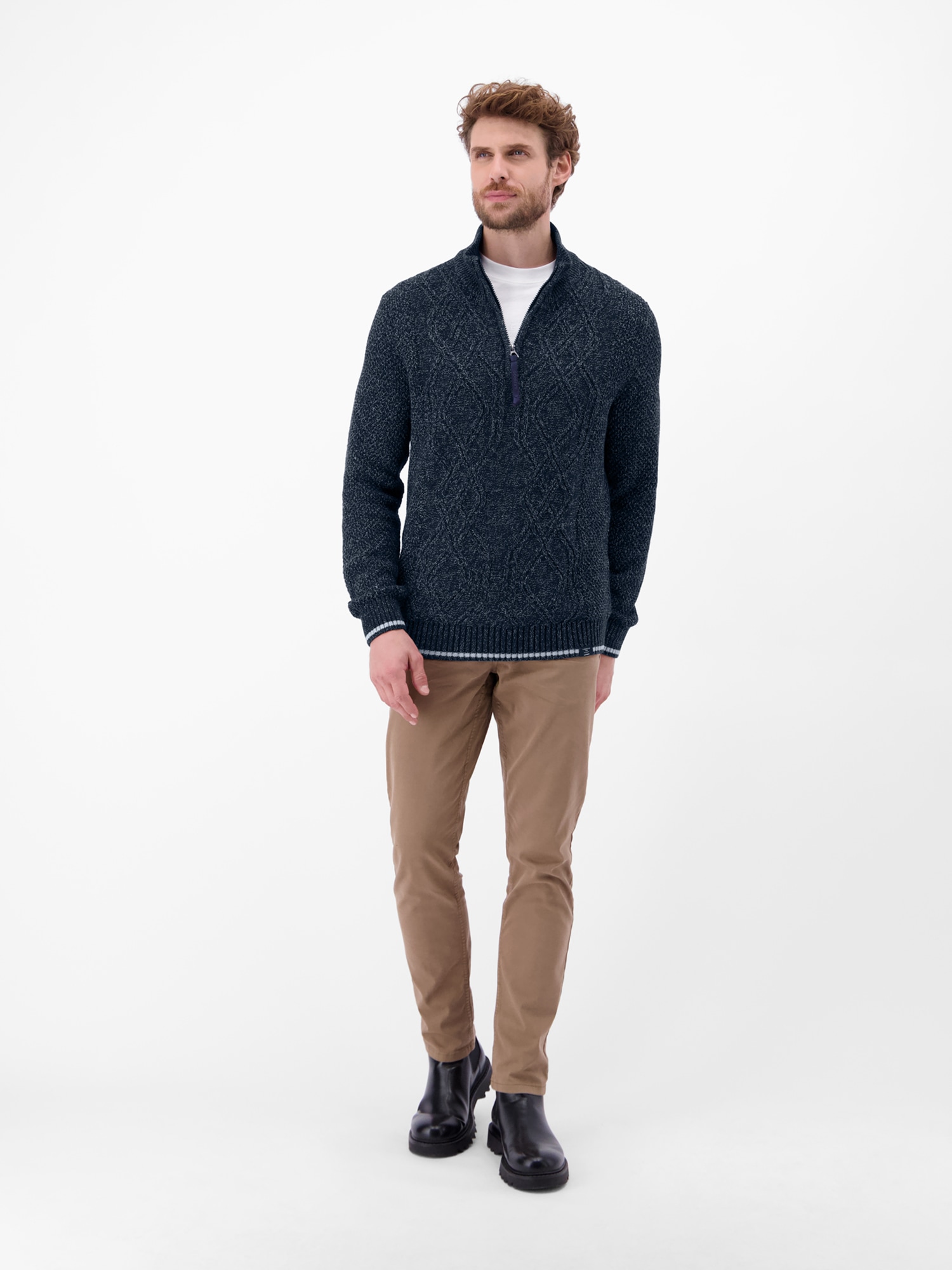 LERROS Strickpullover »Strickpullover mit Zopfmuster und Troyerkragen«