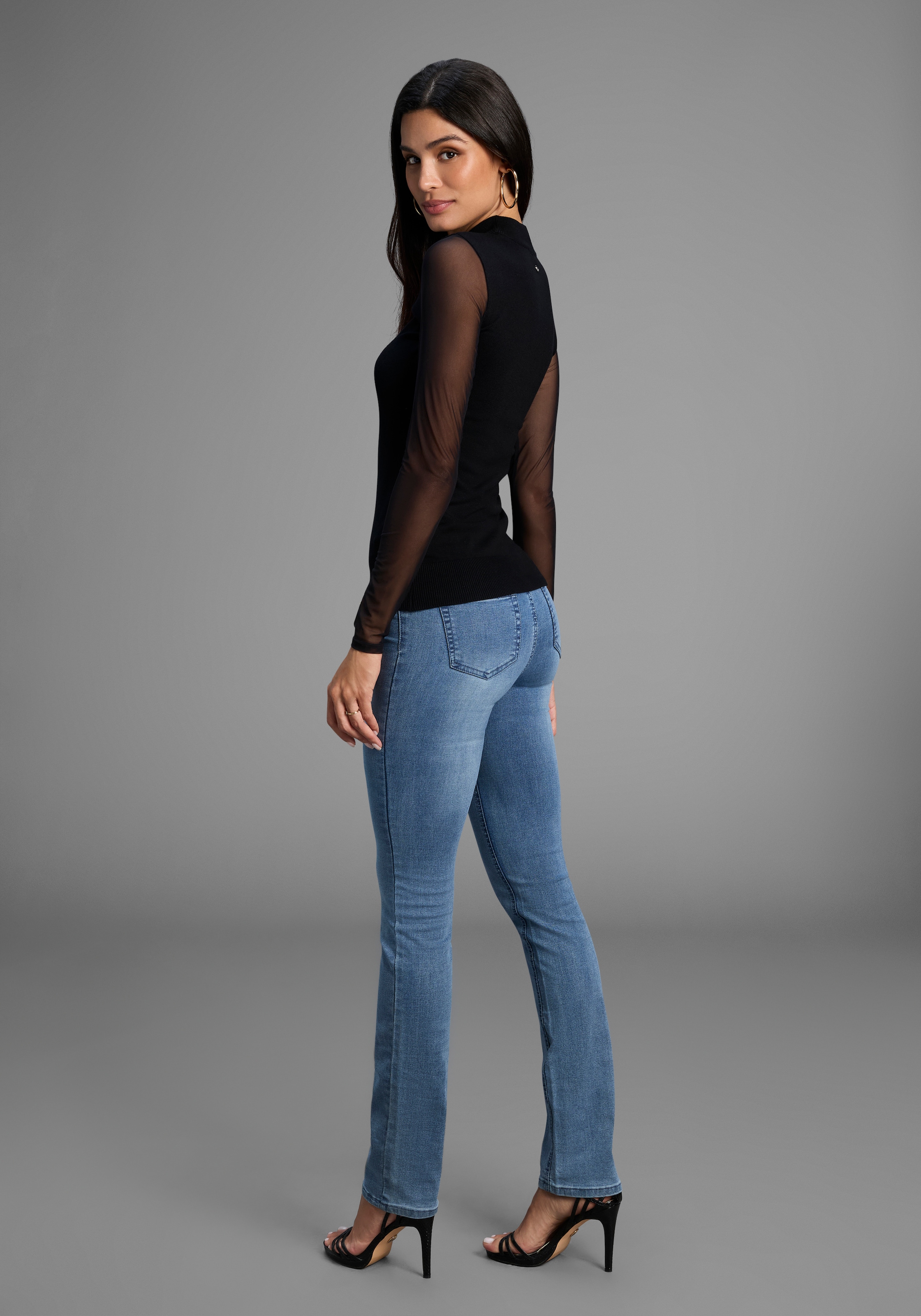 Laura Scott Stehkragenpullover Feinstrickpullover in enger Passform mit Mesh - NEUE KOLLEKTION