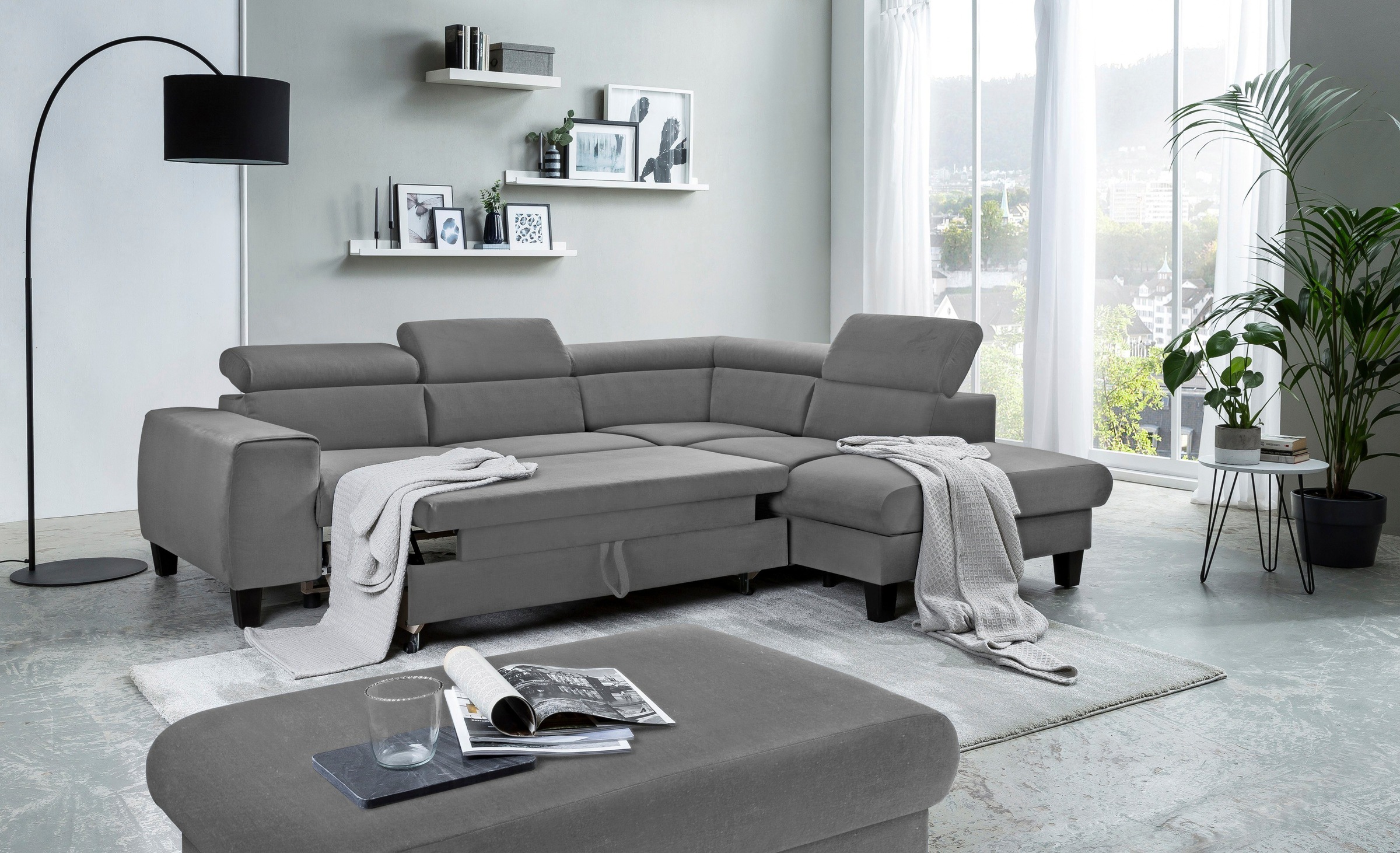 COTTA Polstergarnitur »Morven L-Form«, (Set), Set bestehend aus: Ecksofa mit Kopfteilverstellung & Hocker