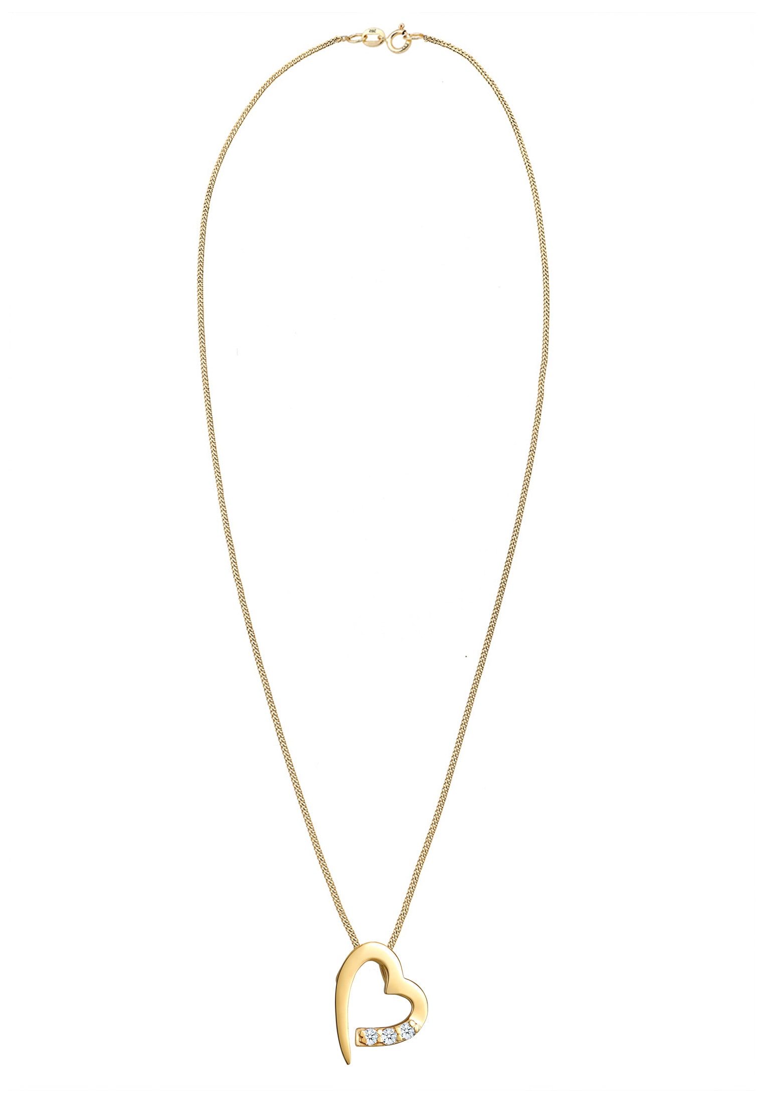 Elli DIAMONDS Silberkette »Halskette Herz Diamant Weiß Brillantschliff (0.04ct) 585 Gelbgold«