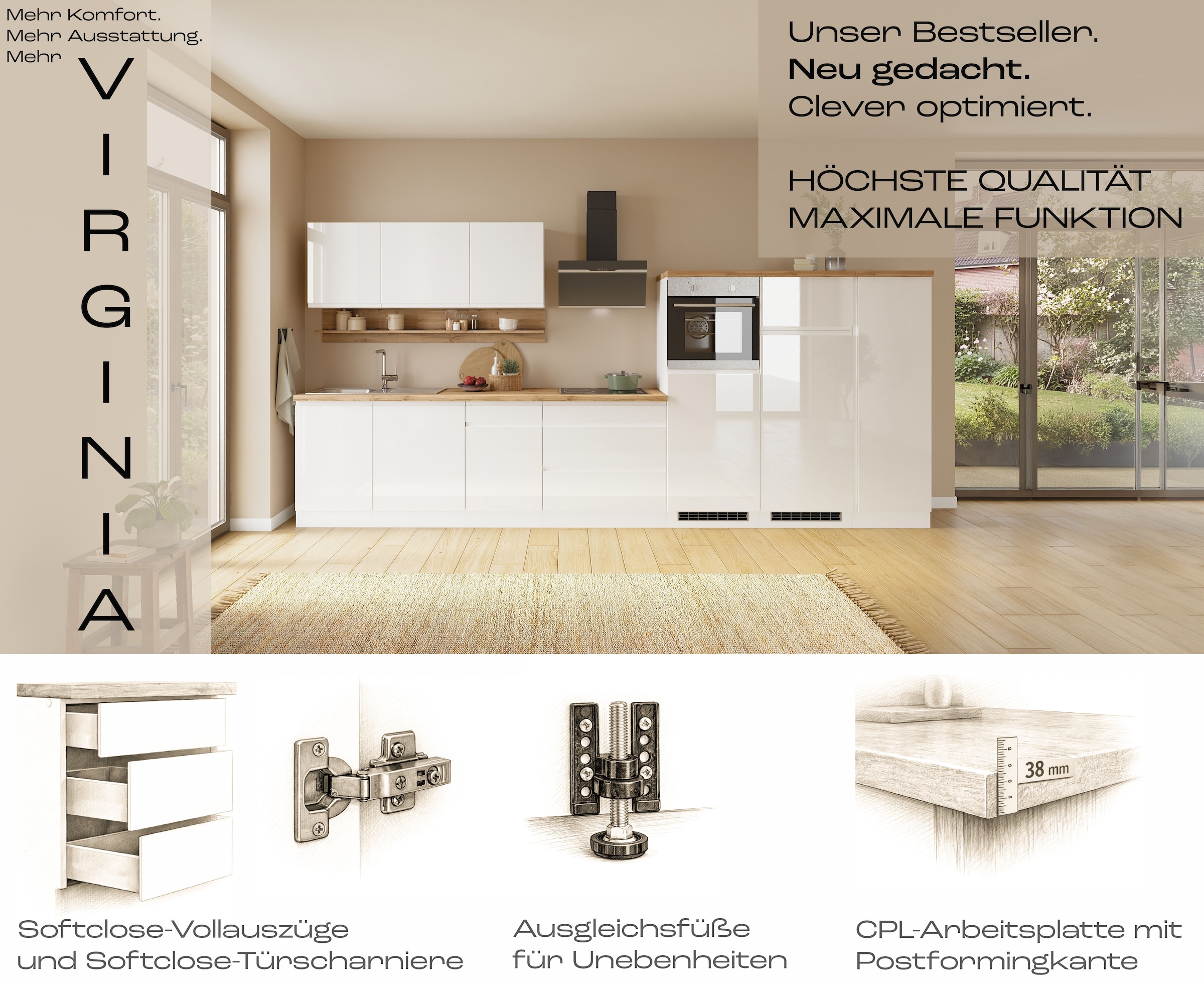 KOCHSTATION Vorratsschrank »KS-Virginia,neu in verbesserter Ausführung« Stauraum, Softclose, mit CPL-Arbeitsplatte,  Breite 60 cm, 5 Auszüge, Soft-Close-Funktion
