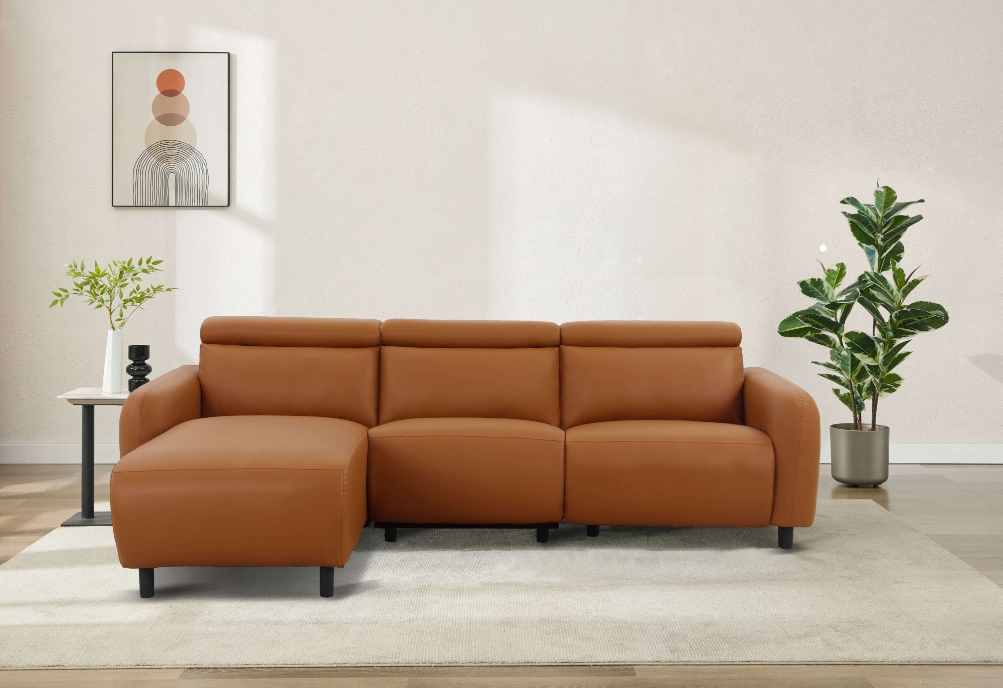 Home affaire Ecksofa »SKAANE Kunstleder, L-Form, 274 cm, manuelle u. elektrische Funktion,«, rundes Design, Kopfteilverstellung, Federkernpolsterung