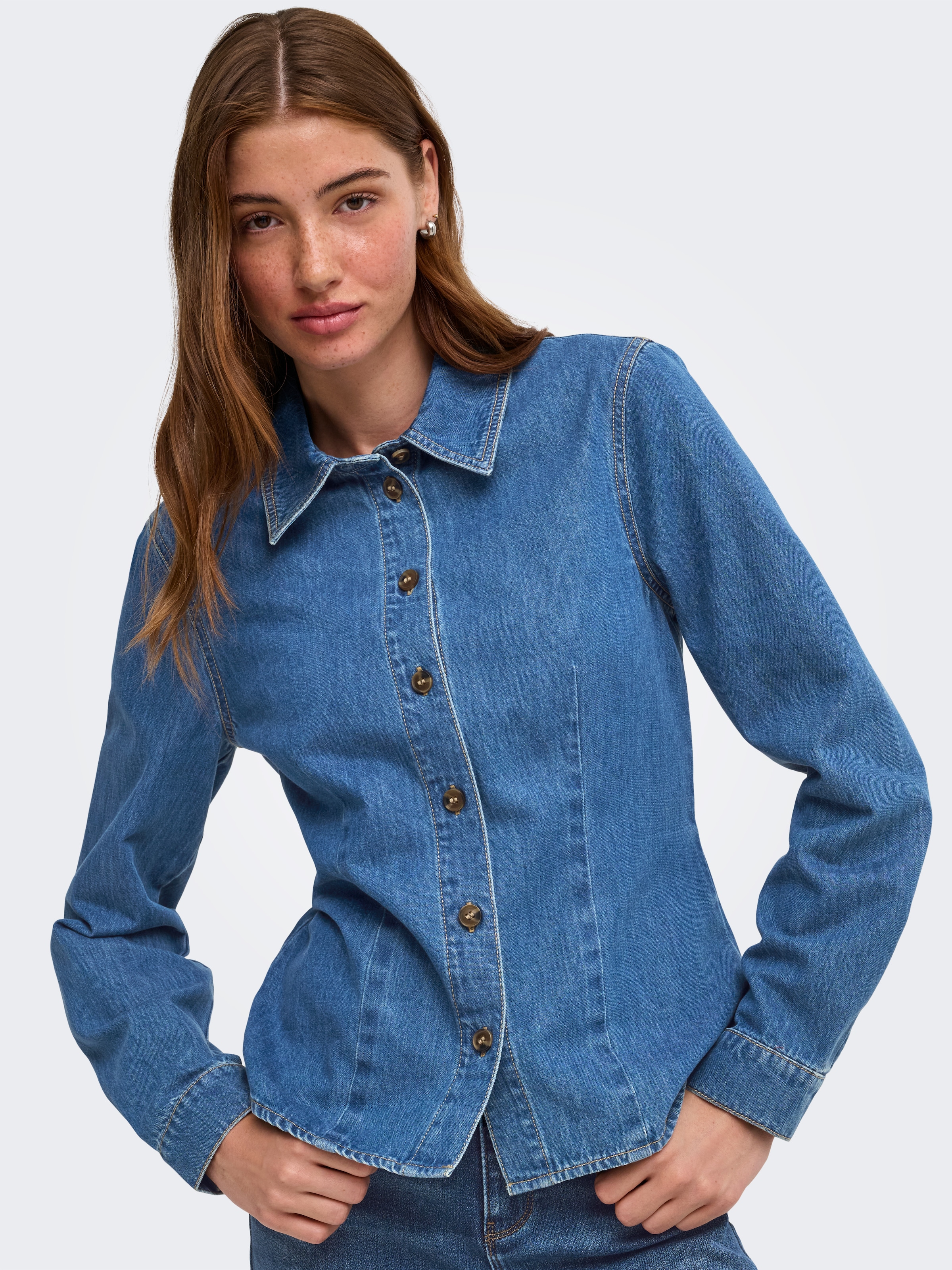 ONLY Jeansbluse »ONLUNA FITTED SHIRT DNM« Baumwolle, Denim