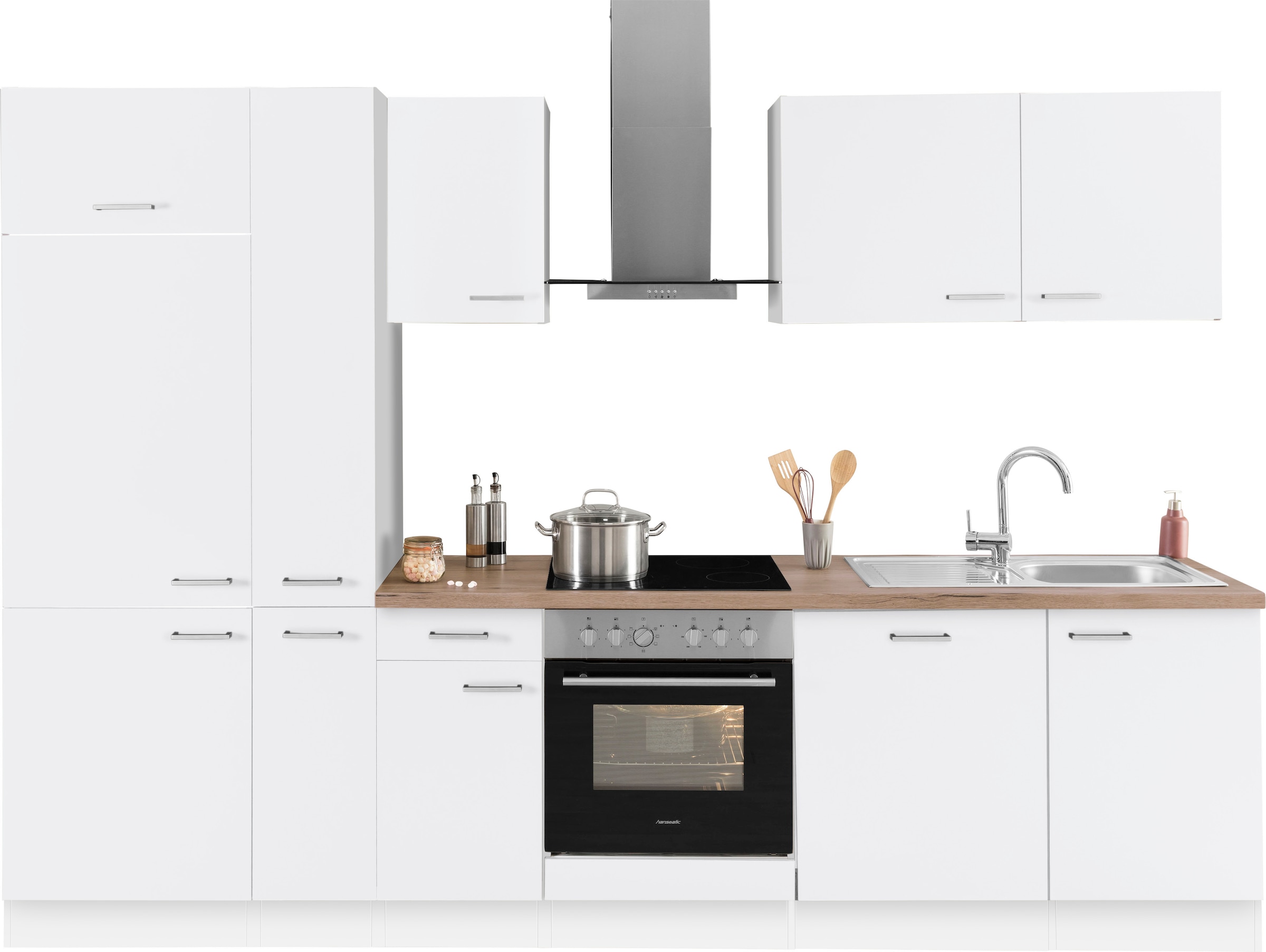 Küchenzeile »Iver«, 300 cm breit, inklusive Elektrogeräte der Marke HANSEATIC