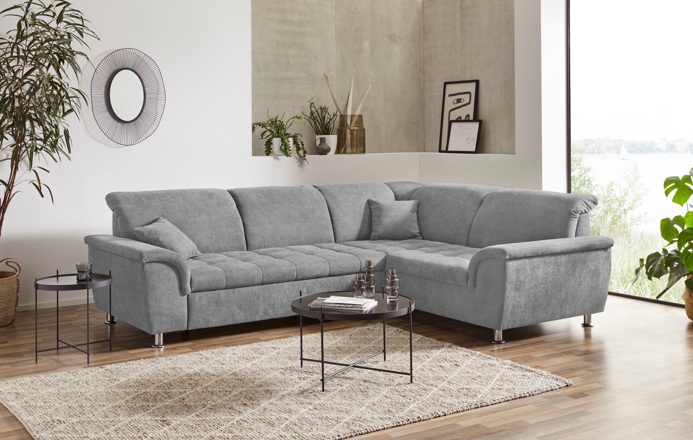 DOMO collection Ecksofa »Franzi, zeitlos und elegant, moderne Sitzheftung, L-Form«, wahlweise mit Kopfteilverstellung (dann Breite: 275 cm)