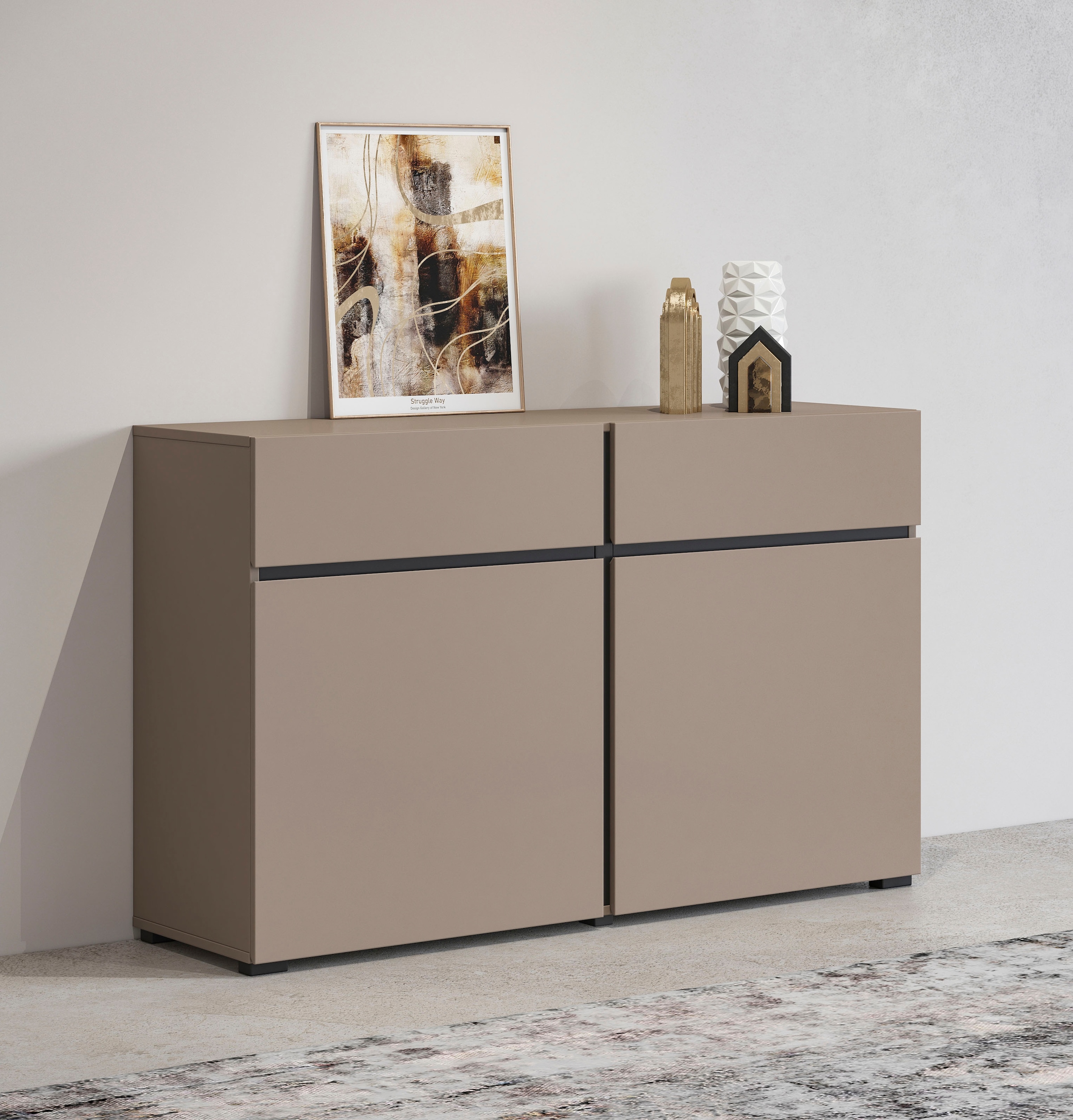 INOSIGN Sideboard »Cross,Breite 119,5 cm, moderne grifflose Kommode,2 Türen/2 Schubkästen«, Schubladenschrank,Anrichte mit viel Stauraum, Einlegeböden verstellbar