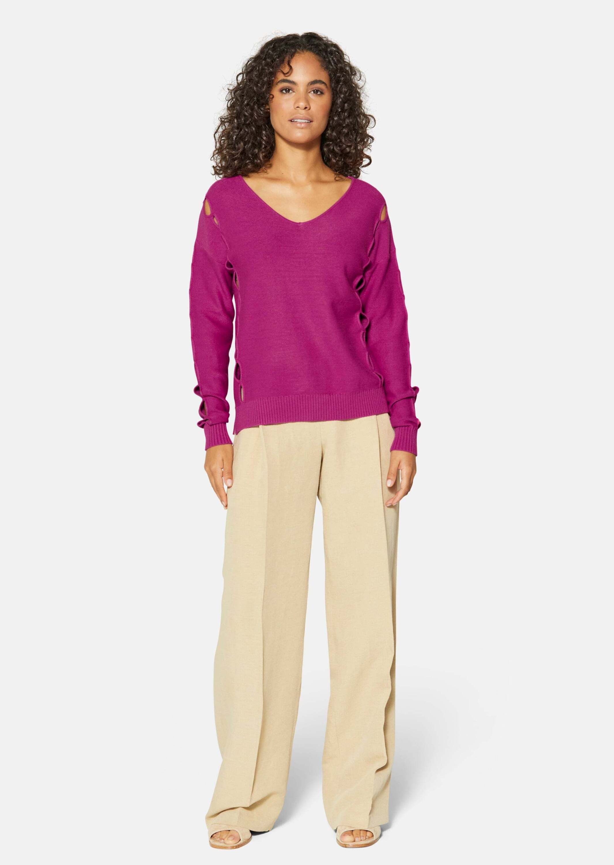MADELEINE Longpullover »Pullover Strickpullover mit Cut-Outs und V-Ausschnitt«