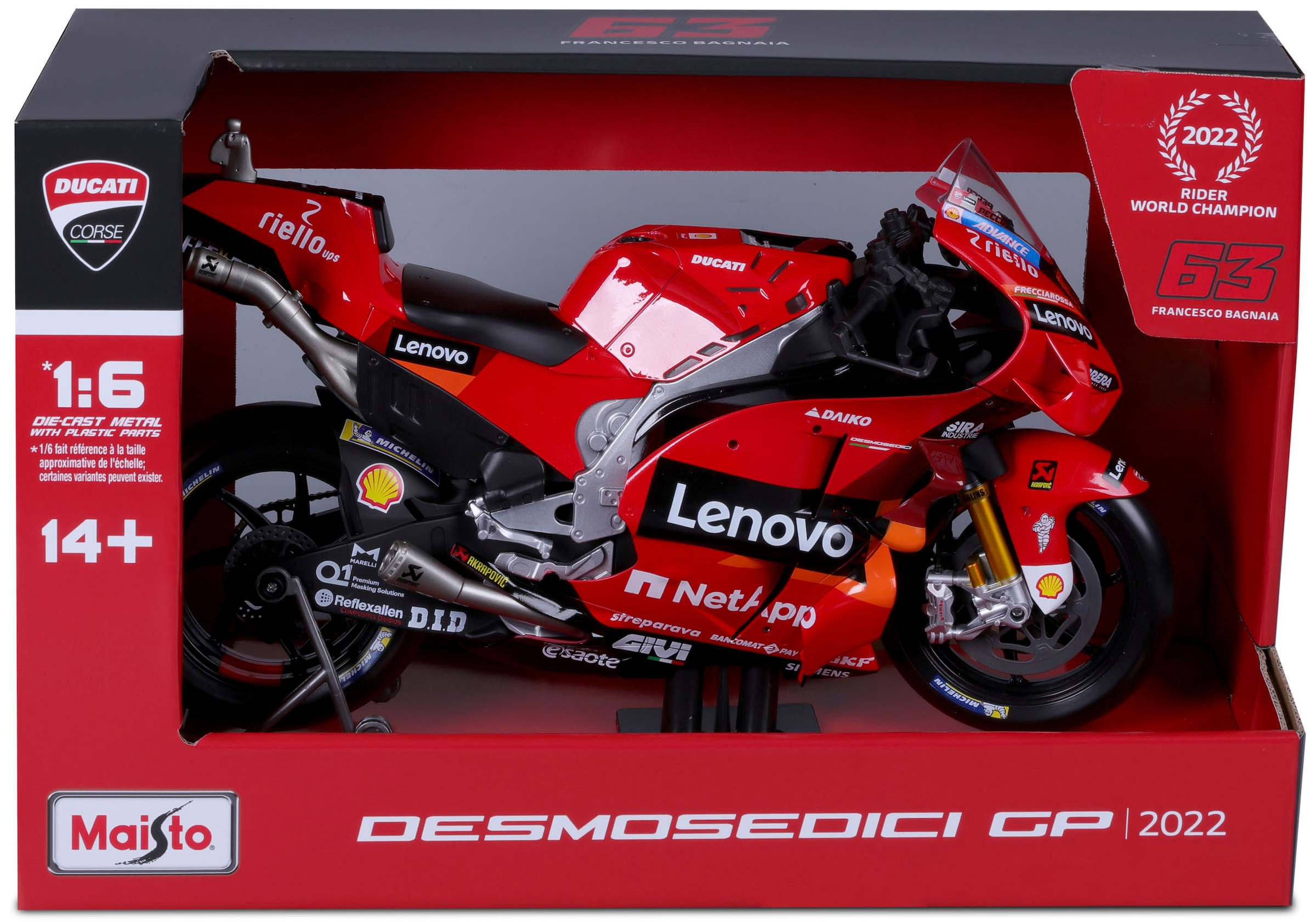 Maisto® Sammlerauto »Moto GP Ducati Lenovo ´22, #63 Francesco Bagnaia«, 1:6