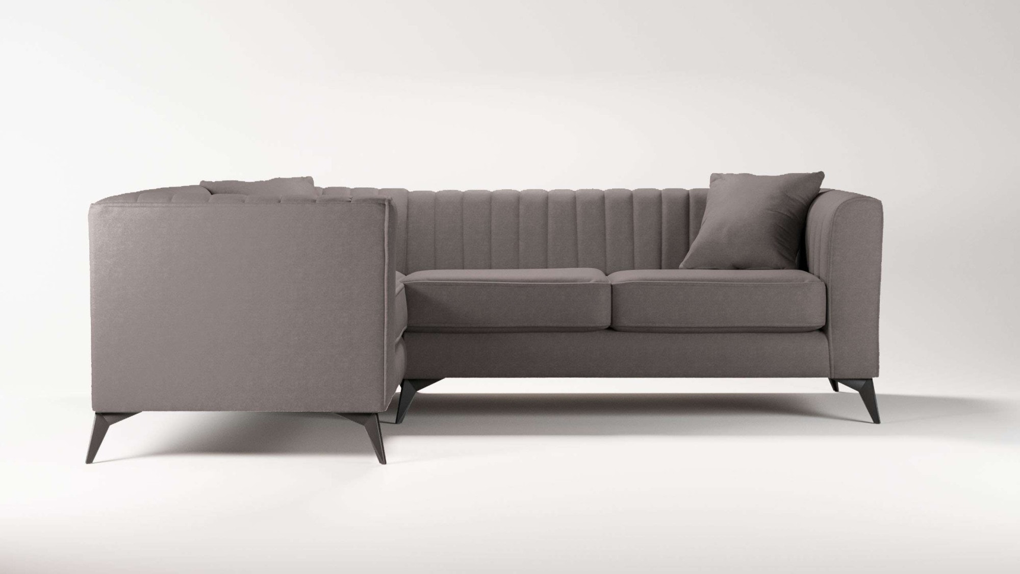 Places of Style Ecksofa »MATTHEW L-Form ideal für kleine Räume, Maße B/T/H: 240/167/74 cm«, elegantes Designsofa, Steppung im Rücken, incl. Zierkissen