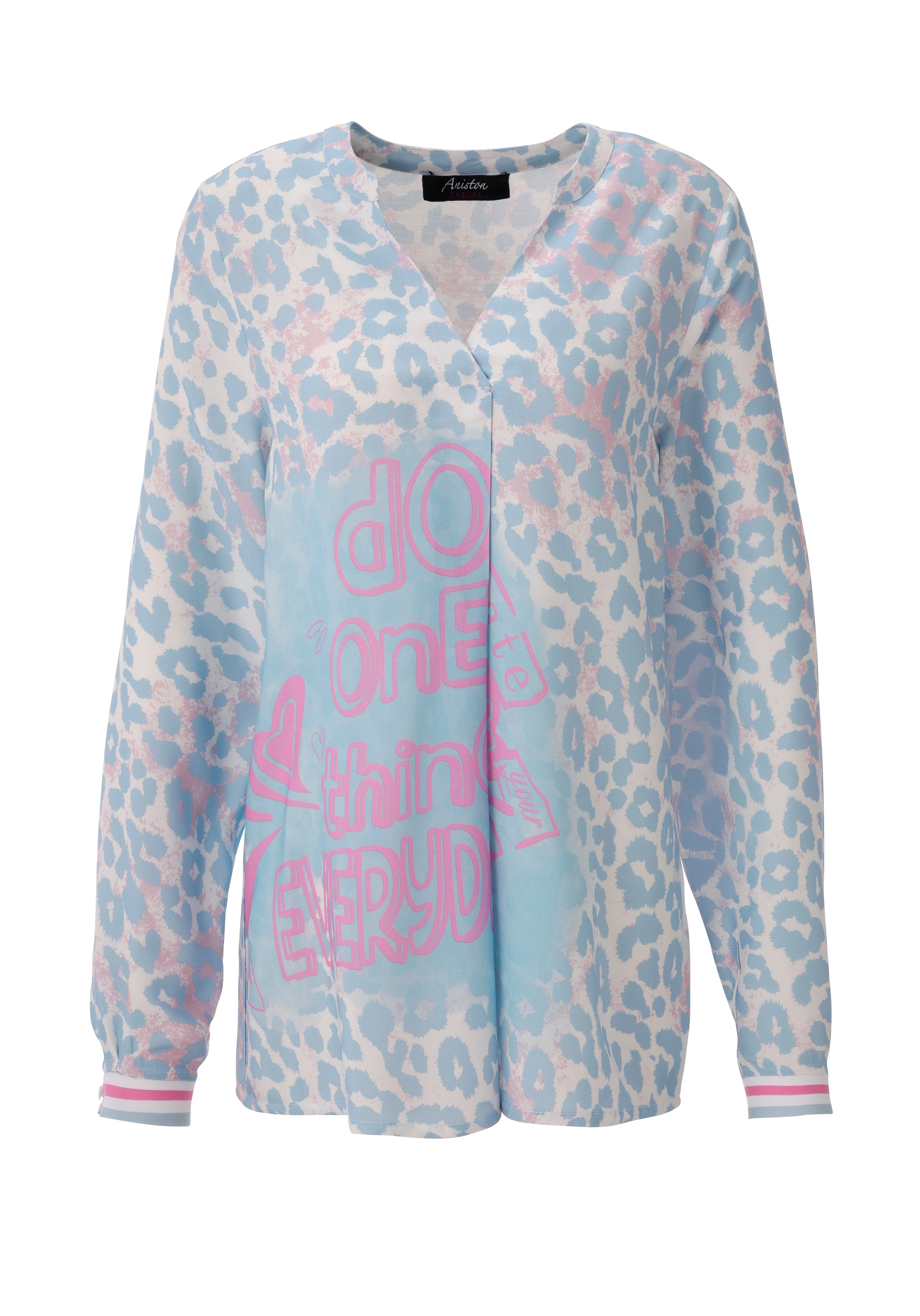 Aniston CASUAL Schlupfbluse mit Statement-Schriftzügen und coolen Leoprint - NEUE KOLLEKTION