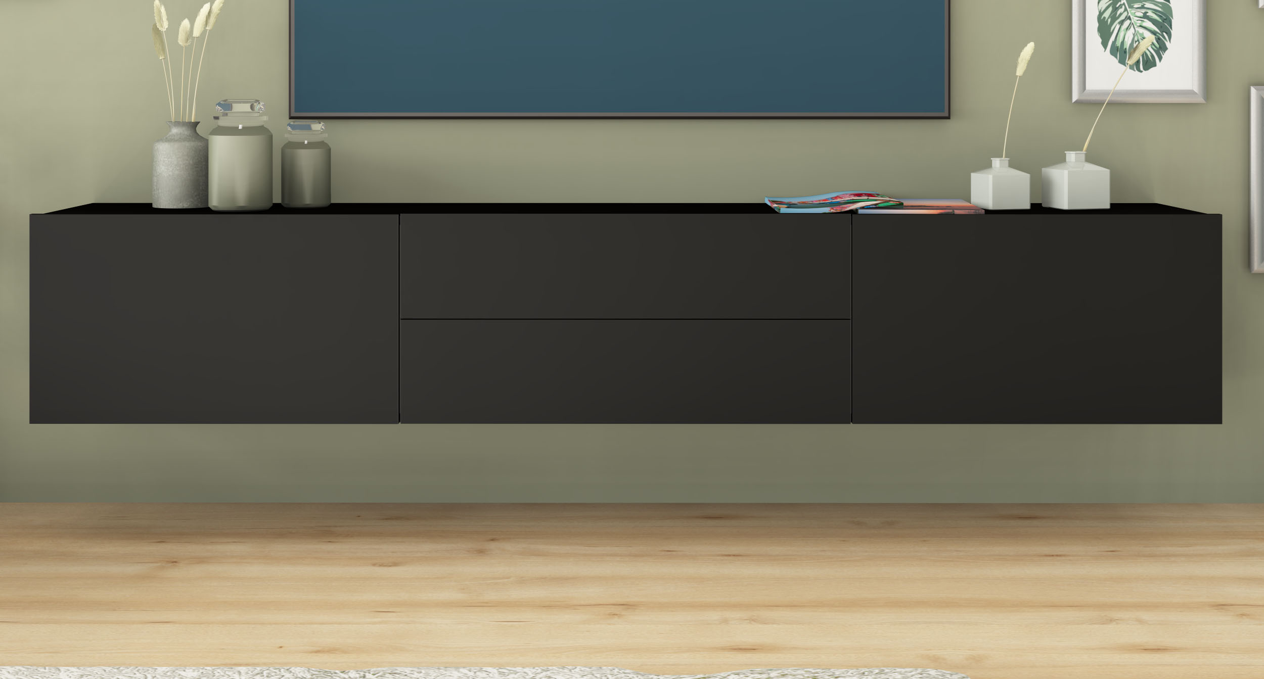 Lowboard »Sophia«, Breite 200 cm mit 2 Klappen und 2 Schubkästen, stehend und hängend