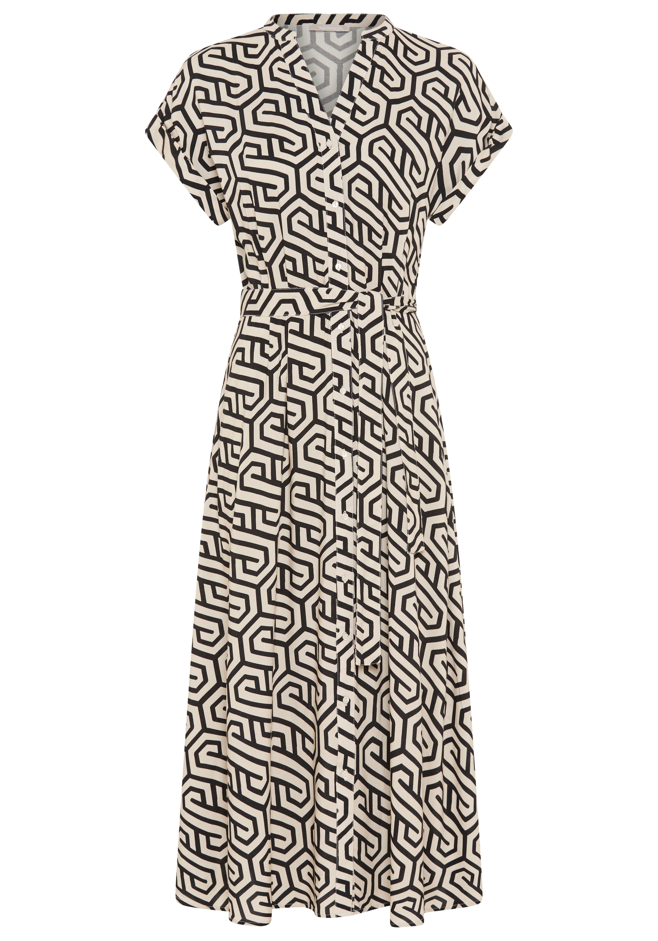 Tamaris Hemdblusenkleid Set, mit Bindegürtel, 2 Stk. tlg. aus Viskose, für Frühling und Sommer, gemustert, Mitte-Wade-Länge