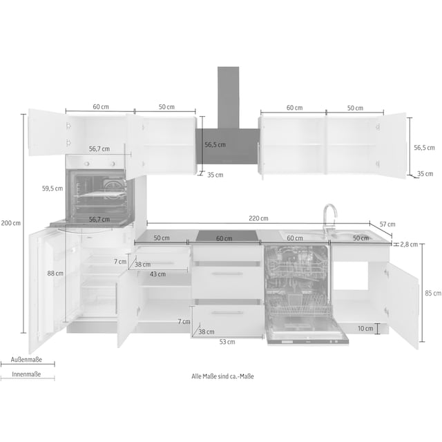 wiho Küchen Küchenzeile »Cali«, mit E-Geräten, Breite 280 cm kaufen im OTTO  Online Shop