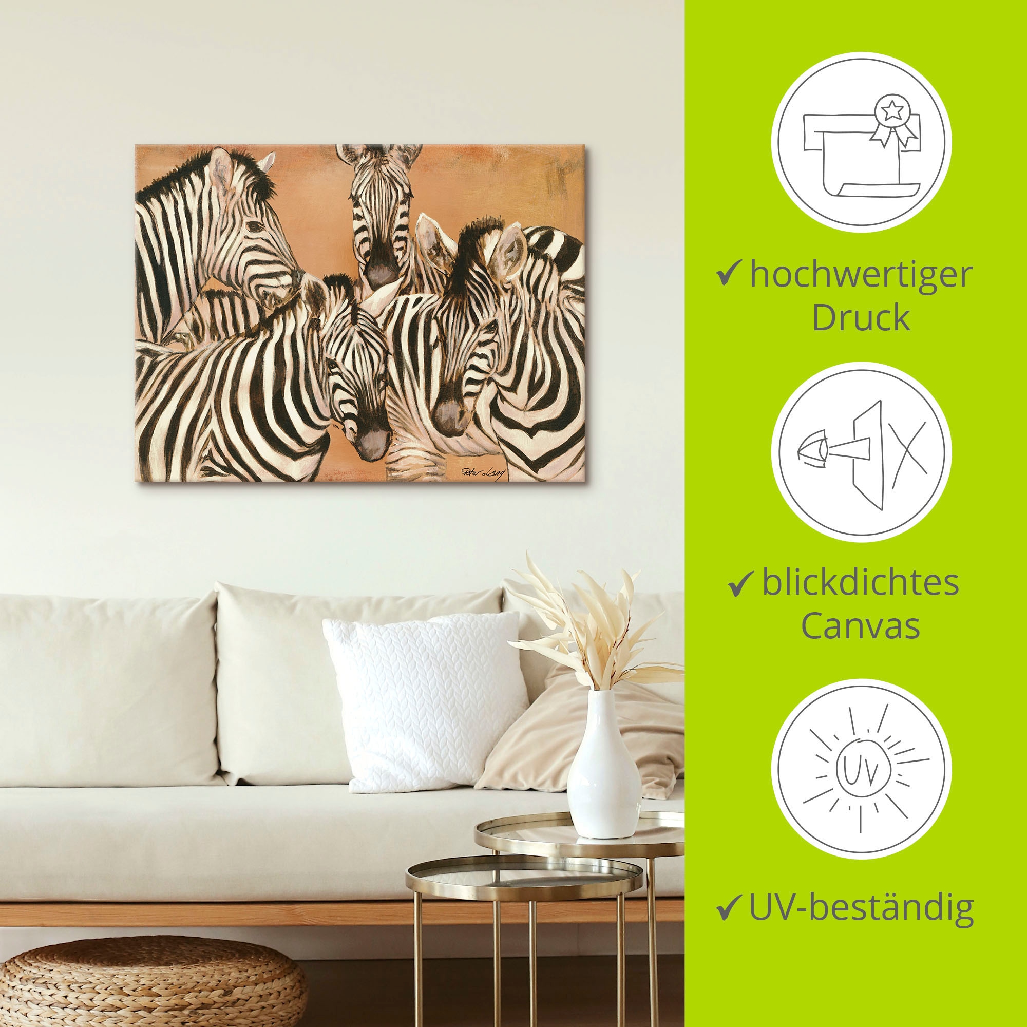 Artland Wandbild »Zebras«, Wildtiere, (1 St.), als Leinwandbild, Poster in verschied. Größen