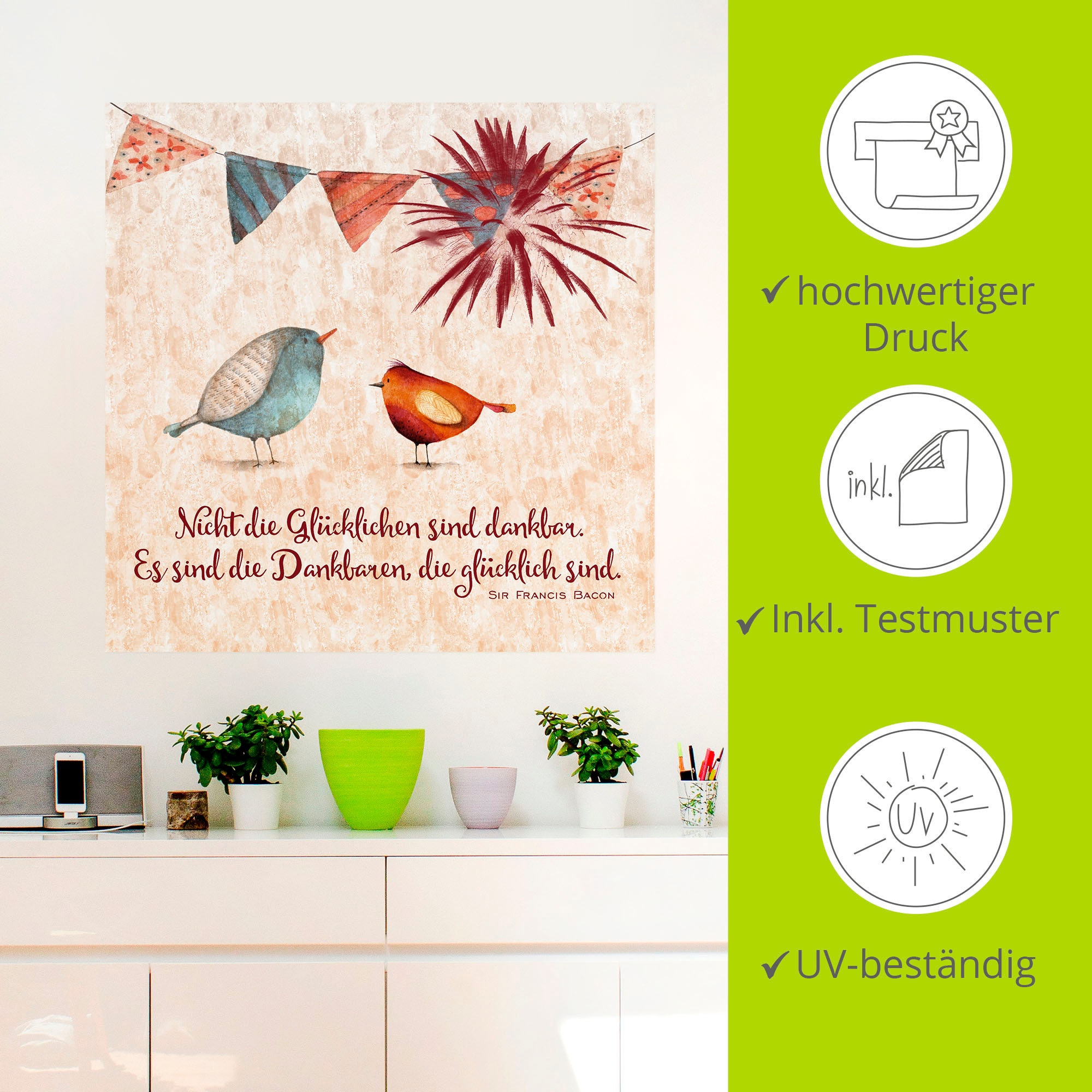 Artland Wandbild »Lebensweisheit Glücklich«, Tiere, (1 St.), als Alubild, Outdoorbild, Leinwandbild, Poster, Wandaufkleber