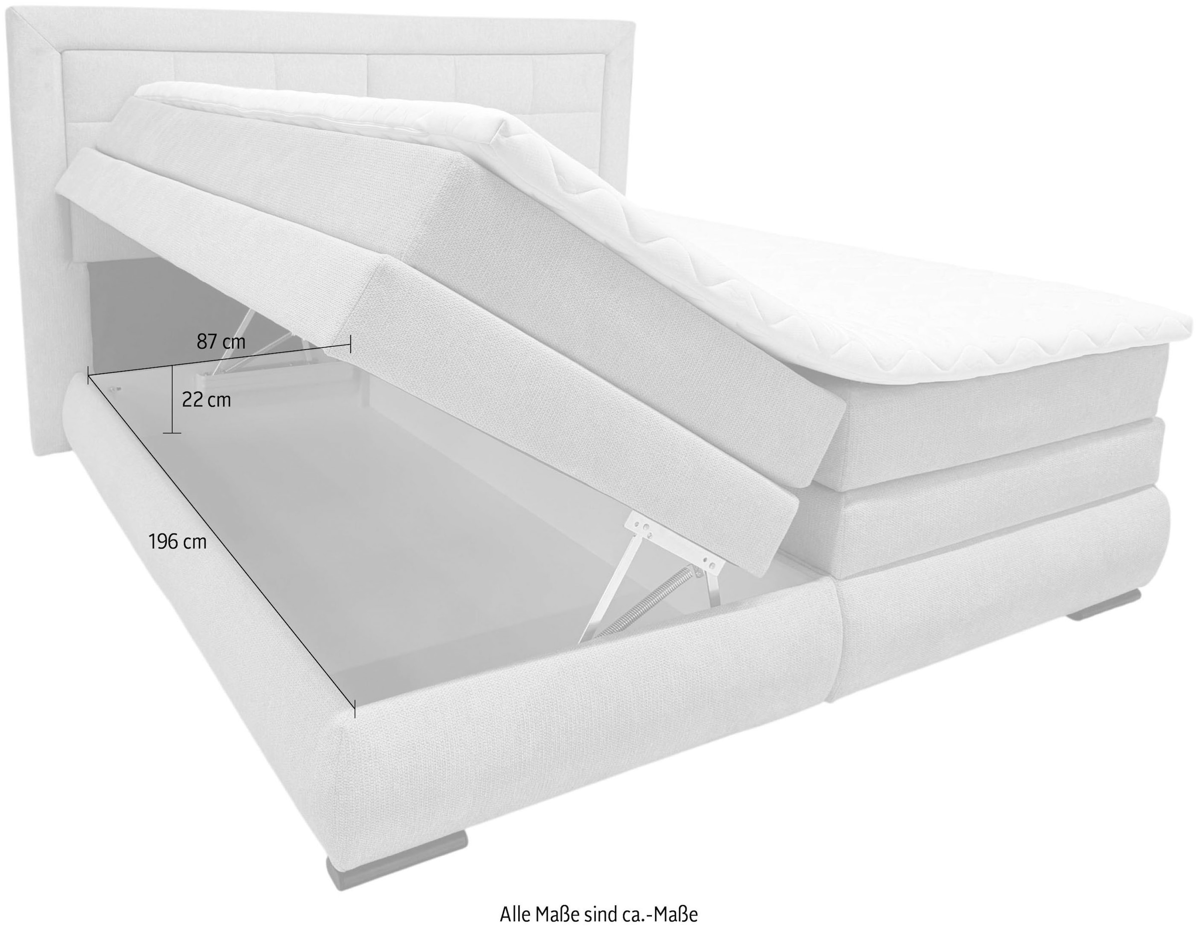 OTTO home Boxspringbett »MIVVA in der Breite 180cm, inkl. Bettkasten und Topper« in H3, H4 oder Hmix H3/H4, wahlweise mit oder ohne LED-Leuchten