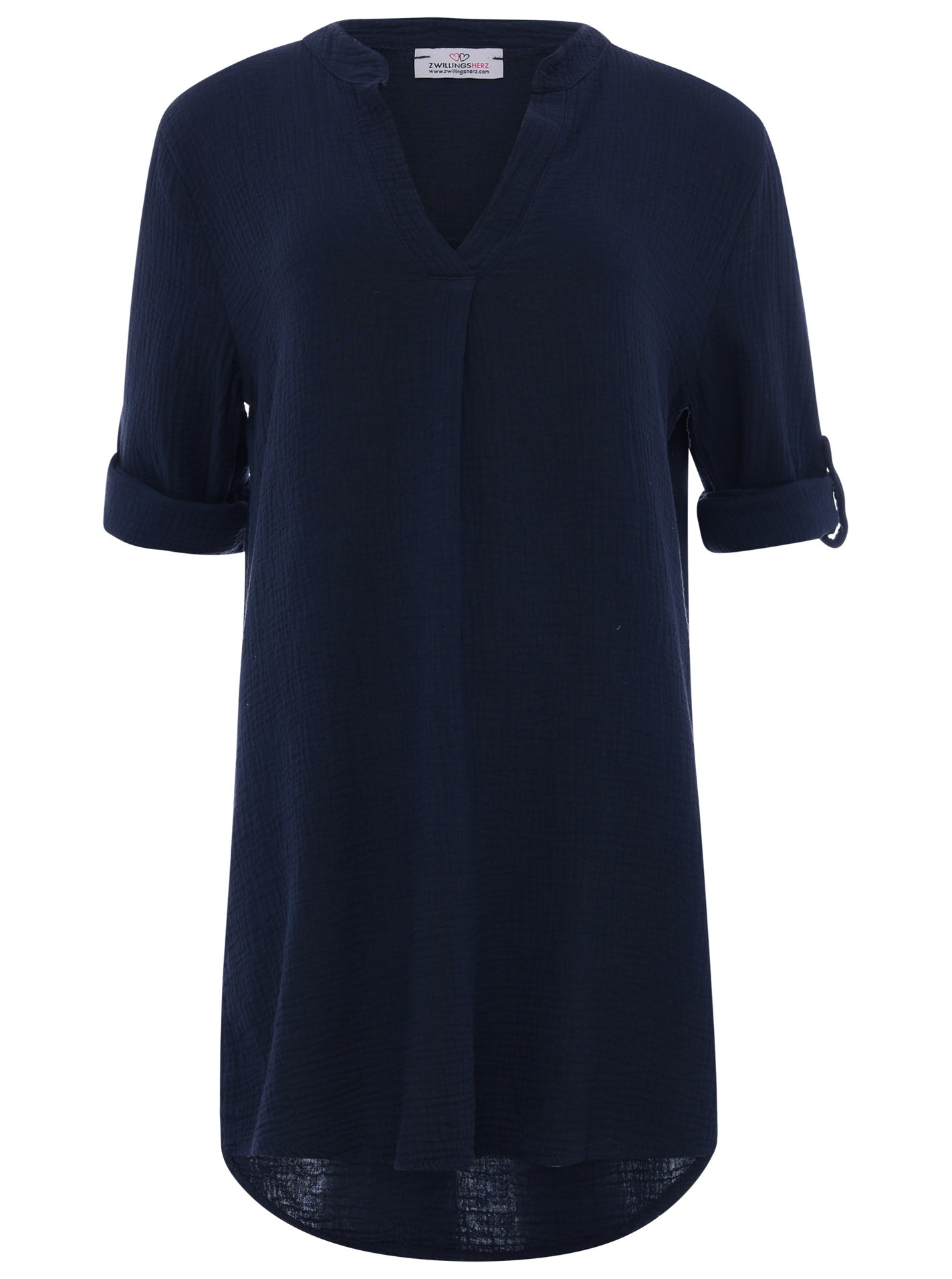 Zwillingsherz Schlupfbluse »"Rom"« verlängerte Rückenpartie, V-Neck, Turn-Up Ärmel, Musselin