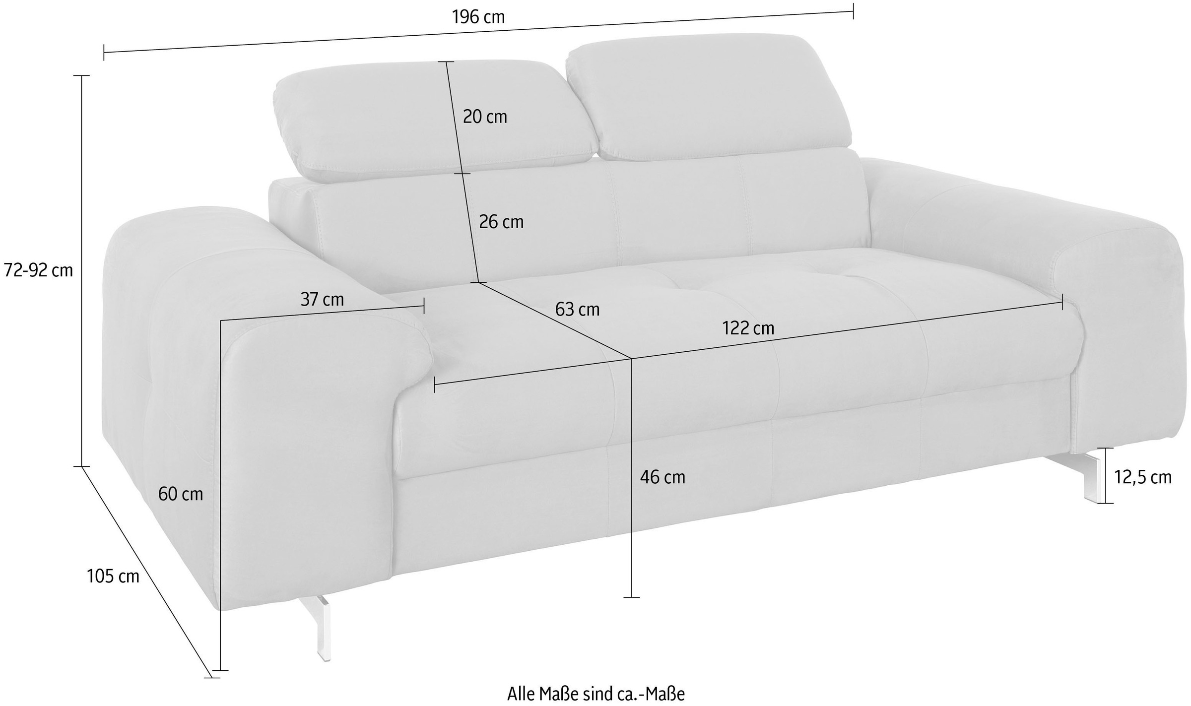 COTTA 2-Sitzer »Chef« Big-Sofa mit Kopfteilverstellung, edle Metallkufen