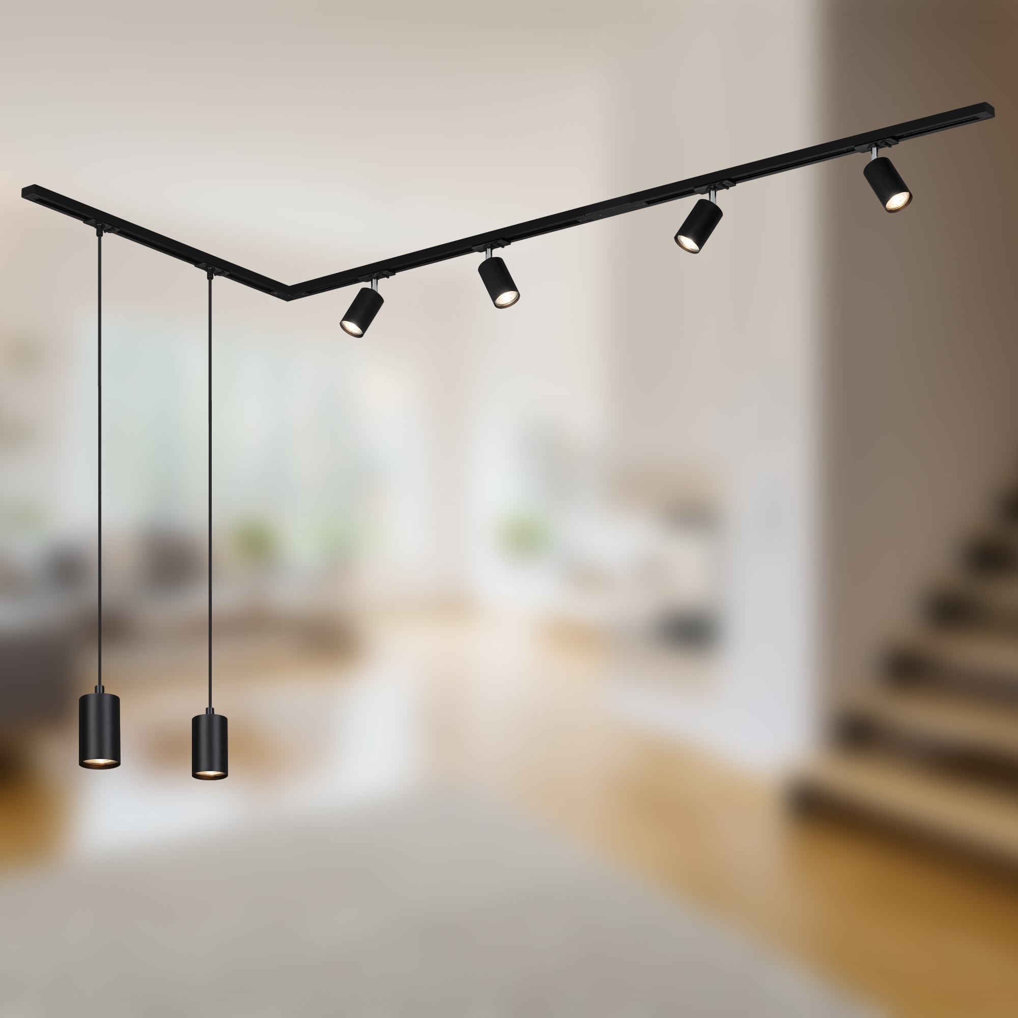 Briloner Leuchten Schienensystem-Sets »RAIL« GU10 5 Stk. Schienensystem Rail 2,25 m Schwarz max.9W Decke Wohnzimmer Büro Küche