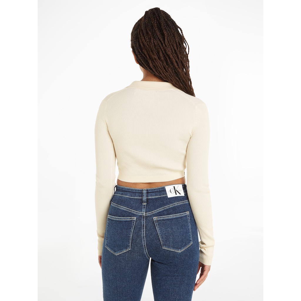Calvin Klein Jeans V-Ausschnitt-Pullover »LABEL TIGHT CROP V-NECK SWEATER«