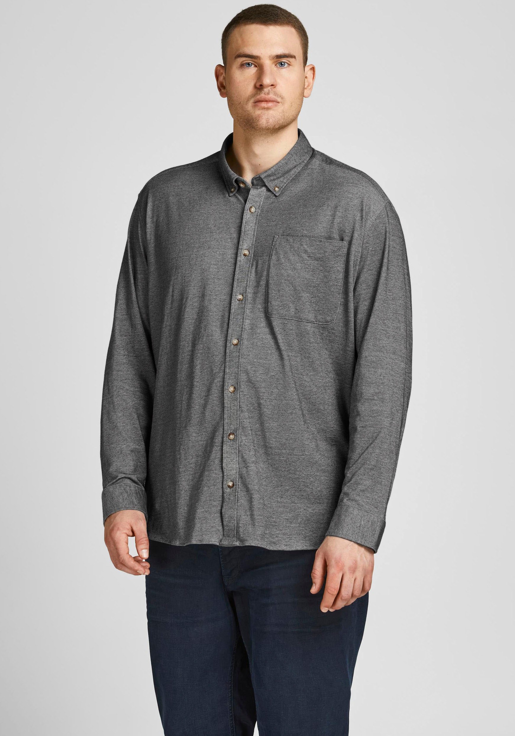 Jack & Jones PlusSize Langarmhemd »PIQUE MELANGE SHIRT«, bis Größe 6XL