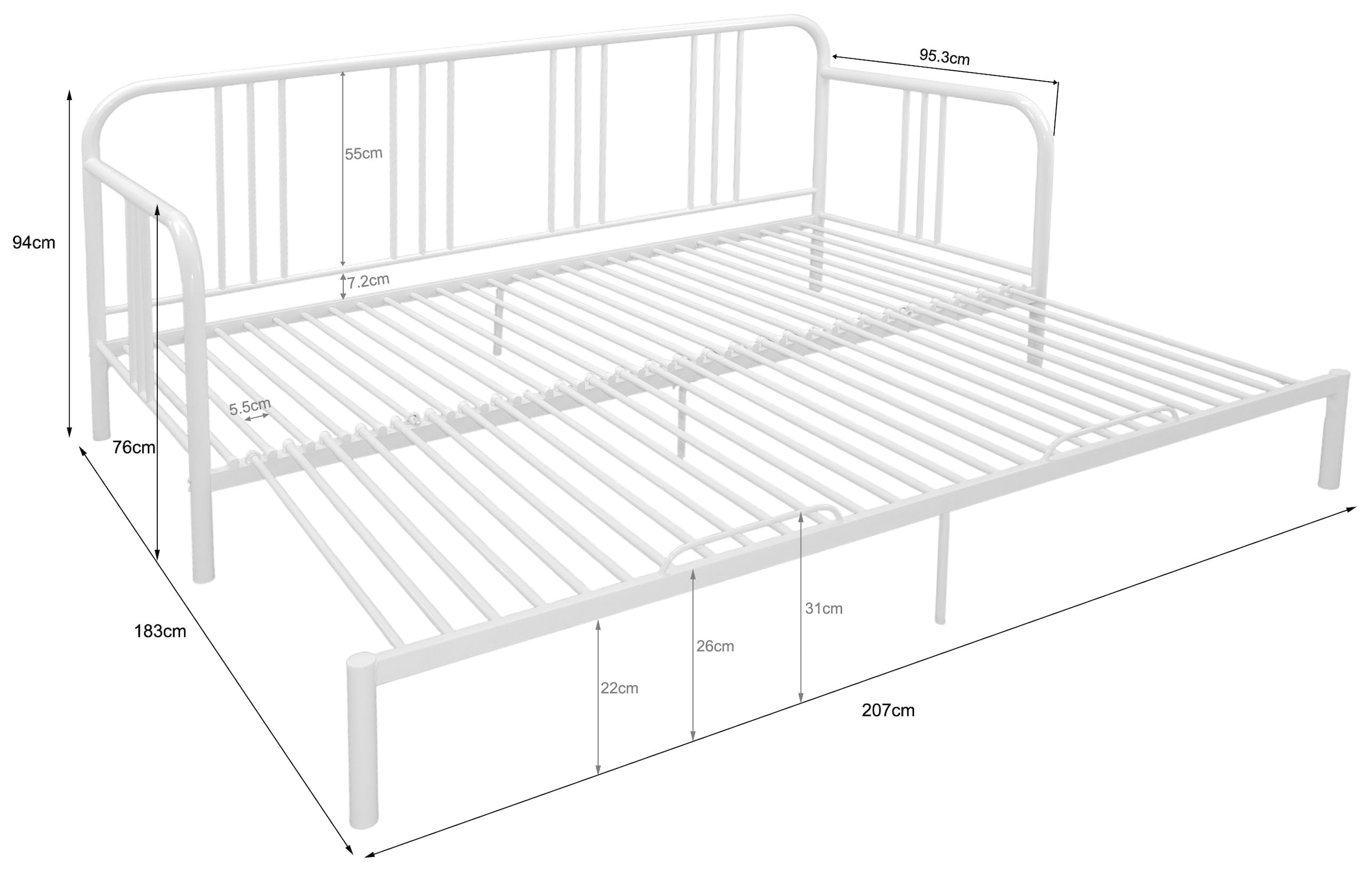 OTTO home Metallbett »Trento Bett Bettgestell Bestseller Doppelbett Ausziehbett« Bestseller Gästebett Sofabett Schlafzimmer,  Daybett mit Ausziefunktion im Landhausdesign weiß