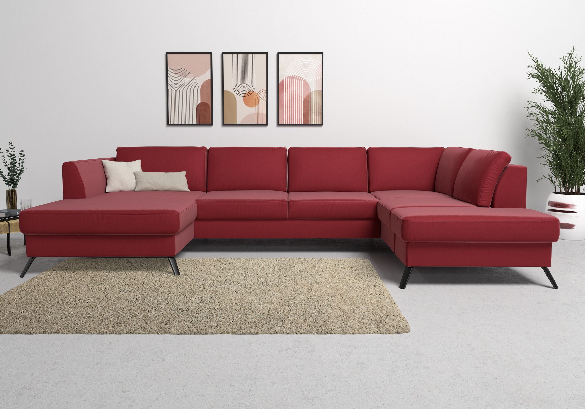 sit&more Wohnlandschaft »Olsen U-Form« inklusive Sitztiefenverstellung, wahlweise mit Bettfunktion, 15cm hoch
