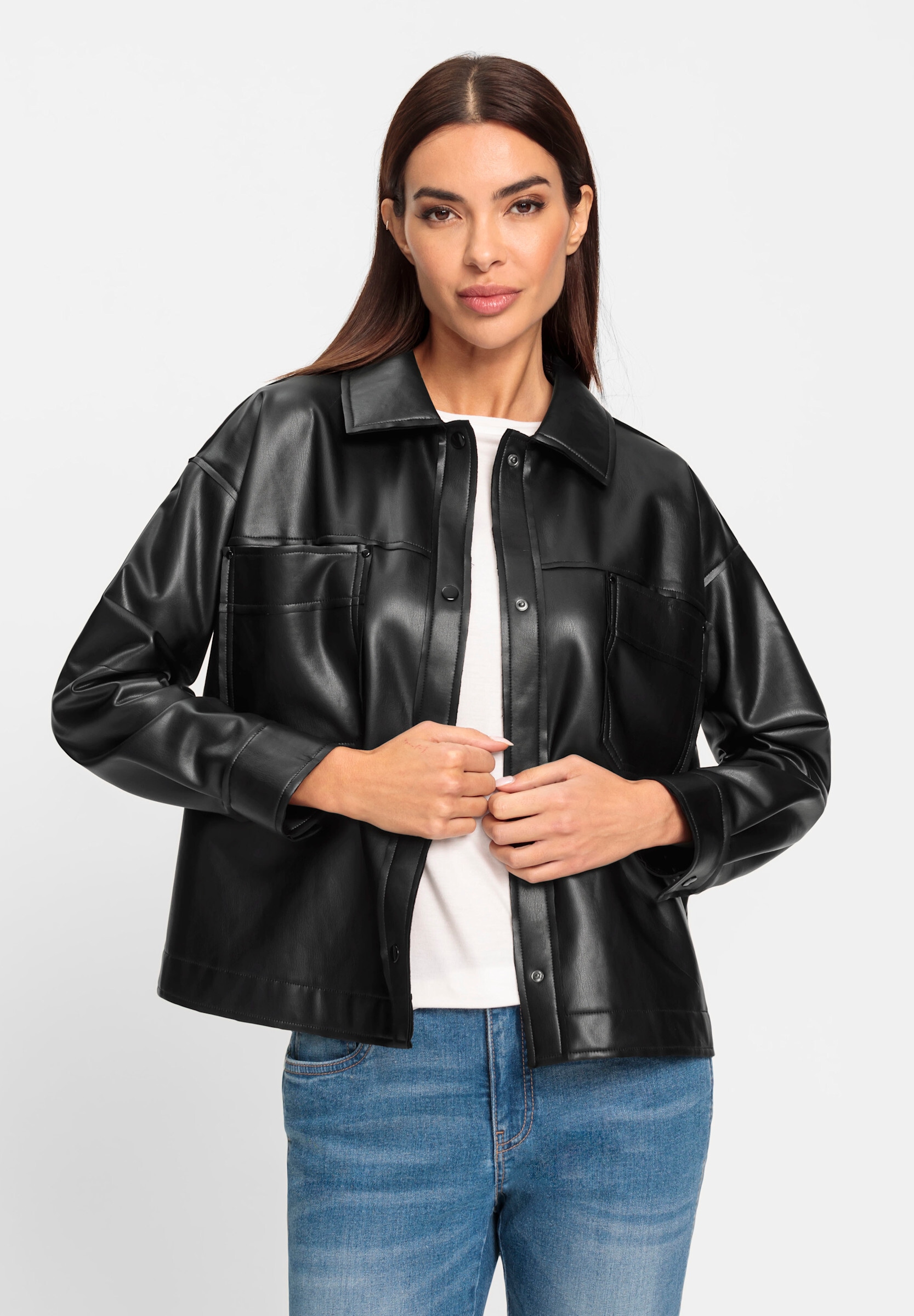 heine Blusenblazer »Blusenjacke Blusenjacke aus Leder-Imitat«