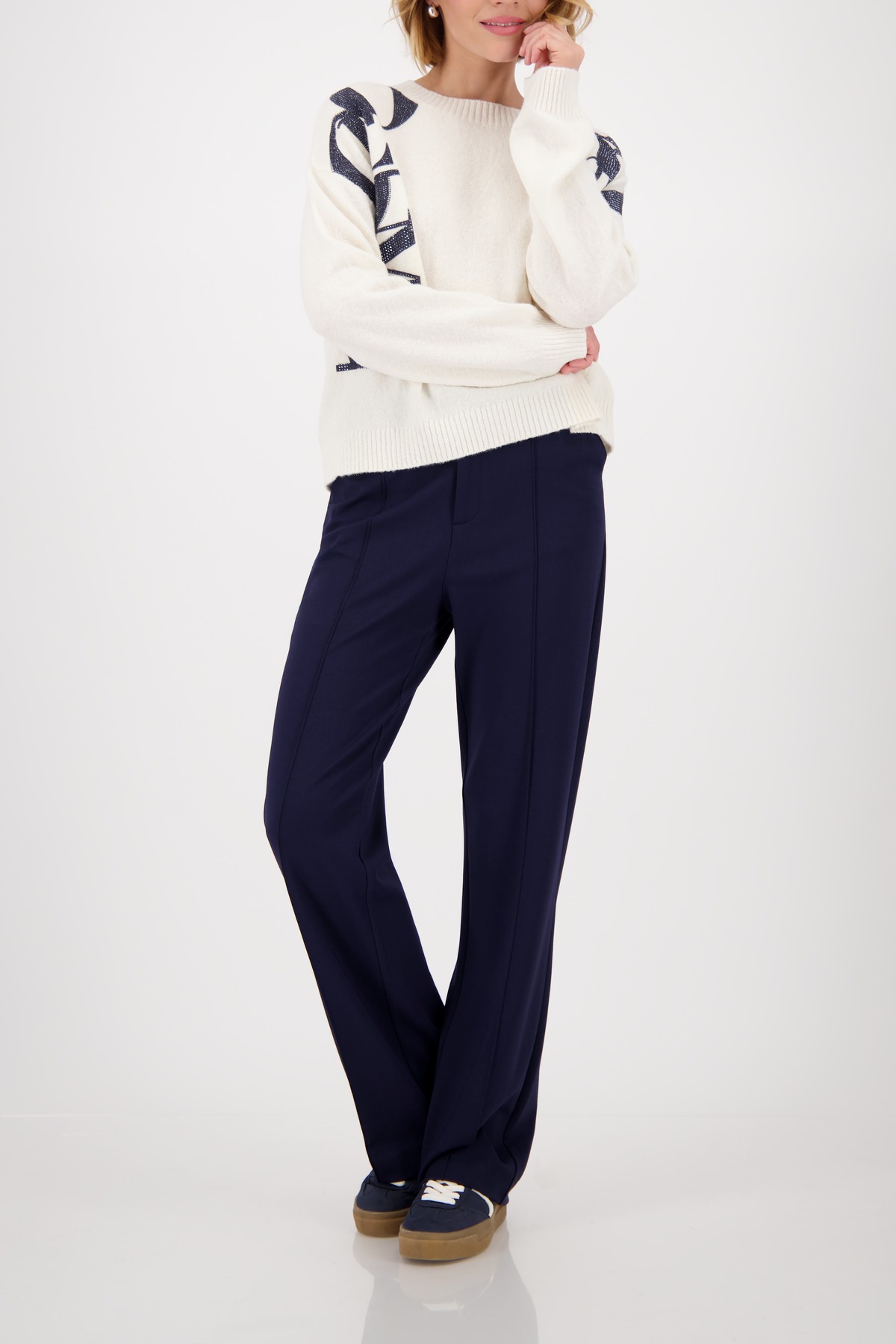 Monari Strickpullover »Pullover Buchstaben« Regular fit mit Rundhalsausschnitt