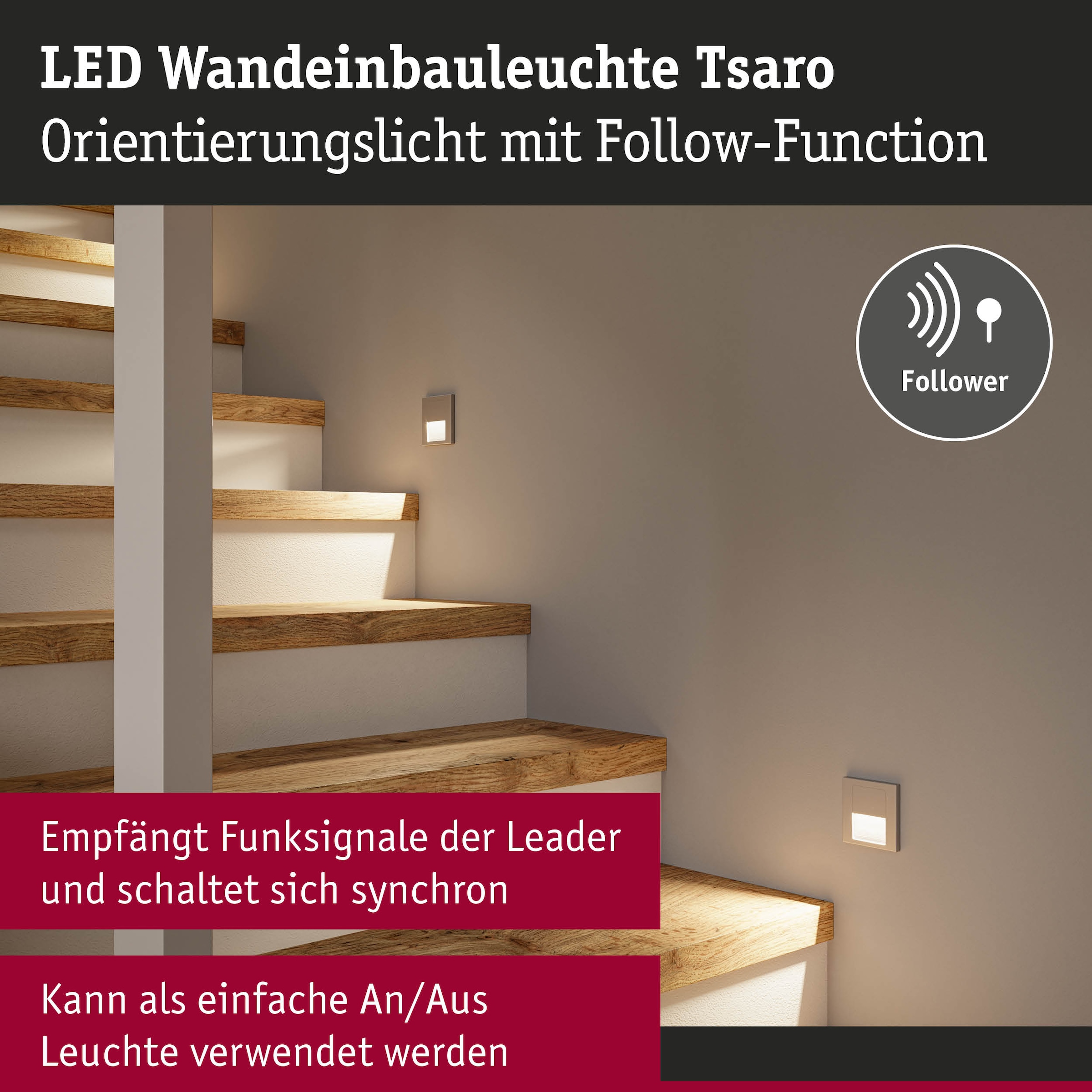 Paulmann LED Einbauleuchte »LED Wandeinbauleuchte Tsaro eckig 80x36mm« 1 Stk. Warmweiß
