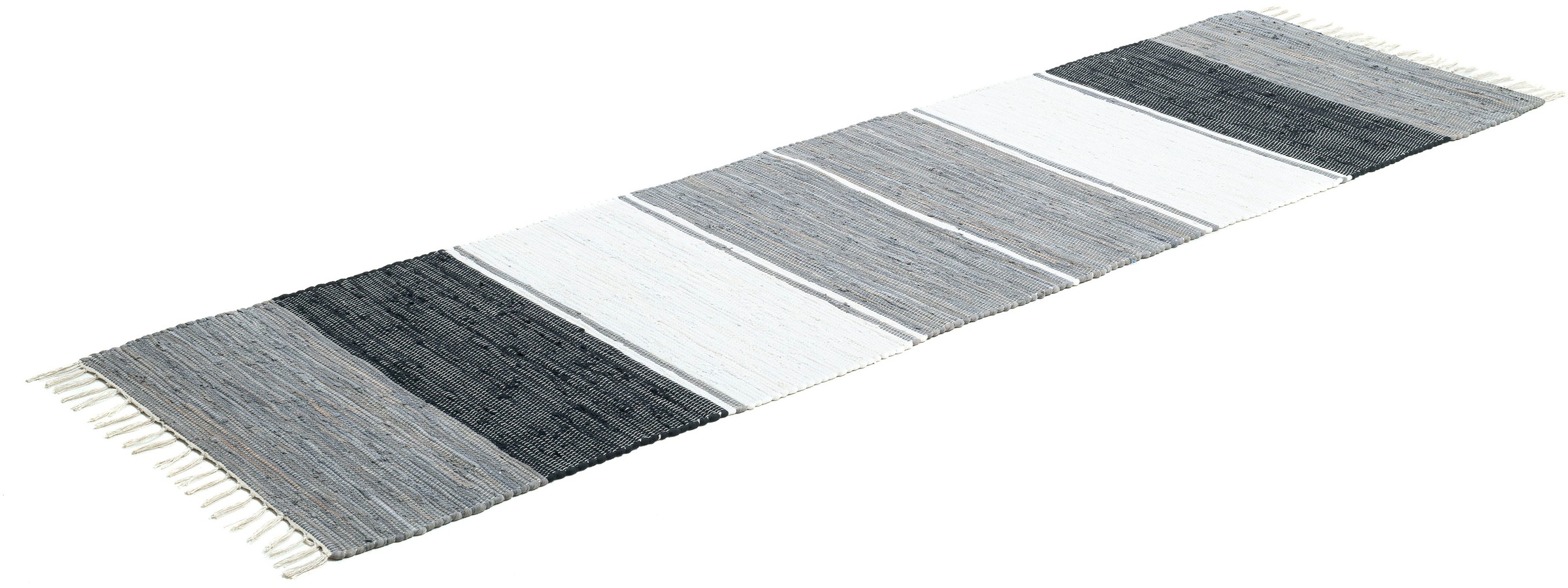 THEKO Teppich »Stripe Cotton, handgewebt«, rechteckig, 5 mm Höhe, Flachgewebe, gestreift, reine Baumwolle, mit Fransen, auch als Läufer
