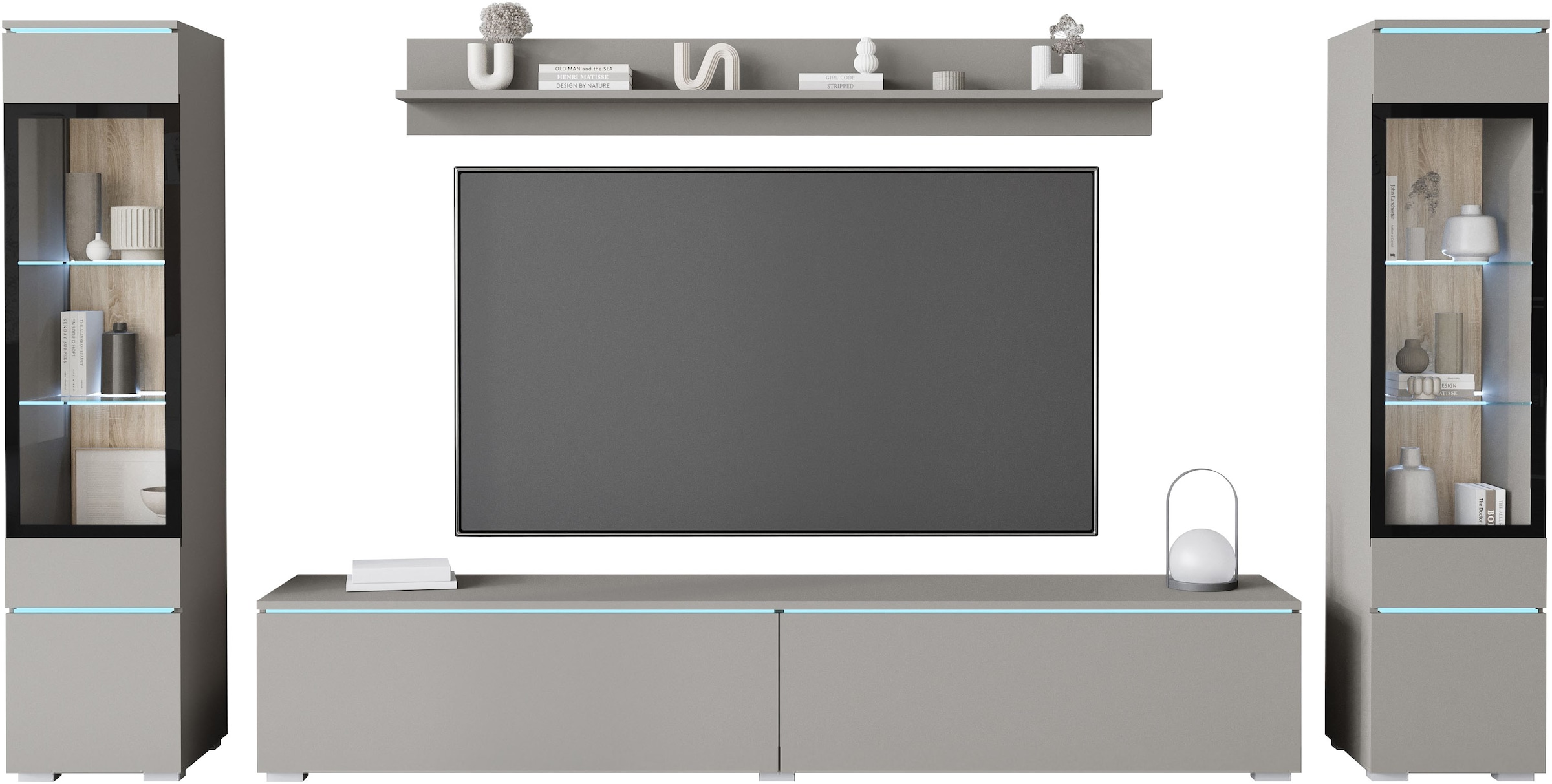 INOSIGN Wohnwand »VERA II« Komplett-Set, 4 Stk. tlg. Mediawand 260 cm, Vitrine mit Verglasung, stehend und hängend