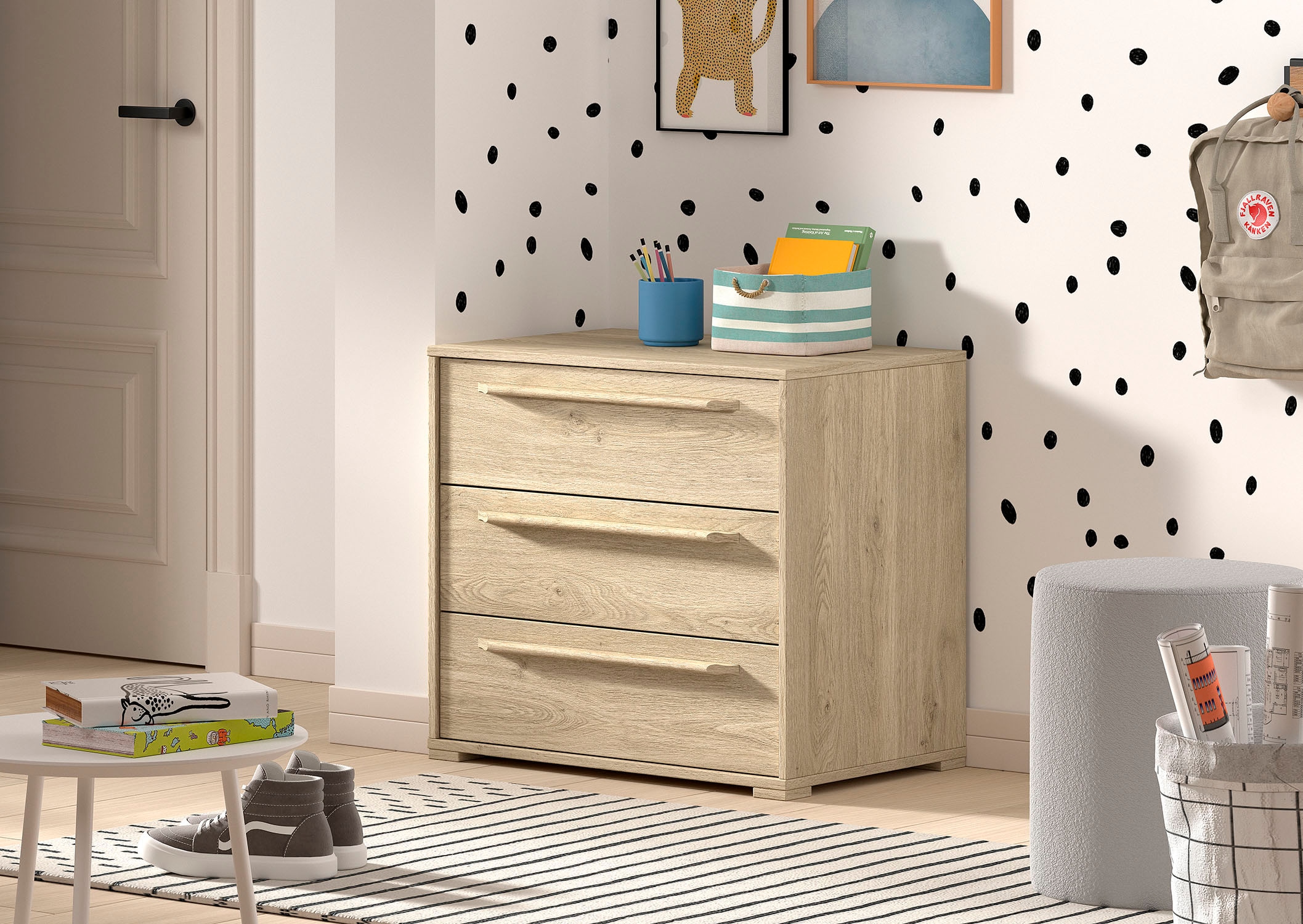 Vipack Stauraumbett »Sam, schlafen und arbeiten in einem, wahlweise Eiche- oder Weiß-Dekor« Liegefläche 90x200 cm, darunter eine große ausziehbare Schreibplatte,  mit Absturzschutz, Leiter u. Stauraum, pflegeleichte Dekor Oberfläche