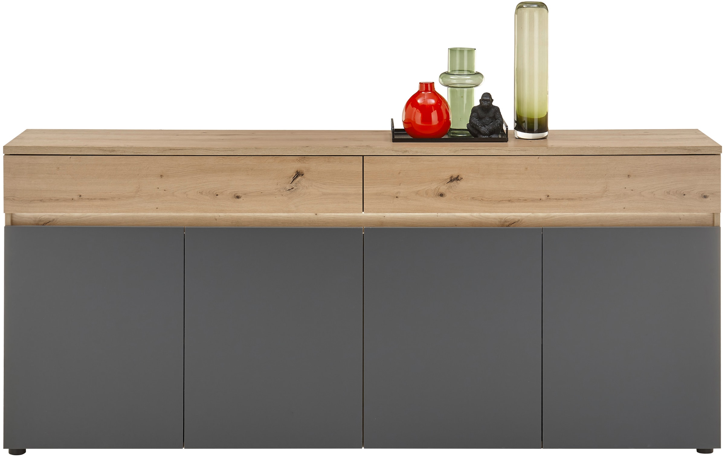 HBZ Sideboard »Lille inkl. LED-Beleuchtung, BxHxT 200x86x38 cm«, (1 St.), Mit 4 Türen, 2 Schubkästen, 2 Einlegeböden