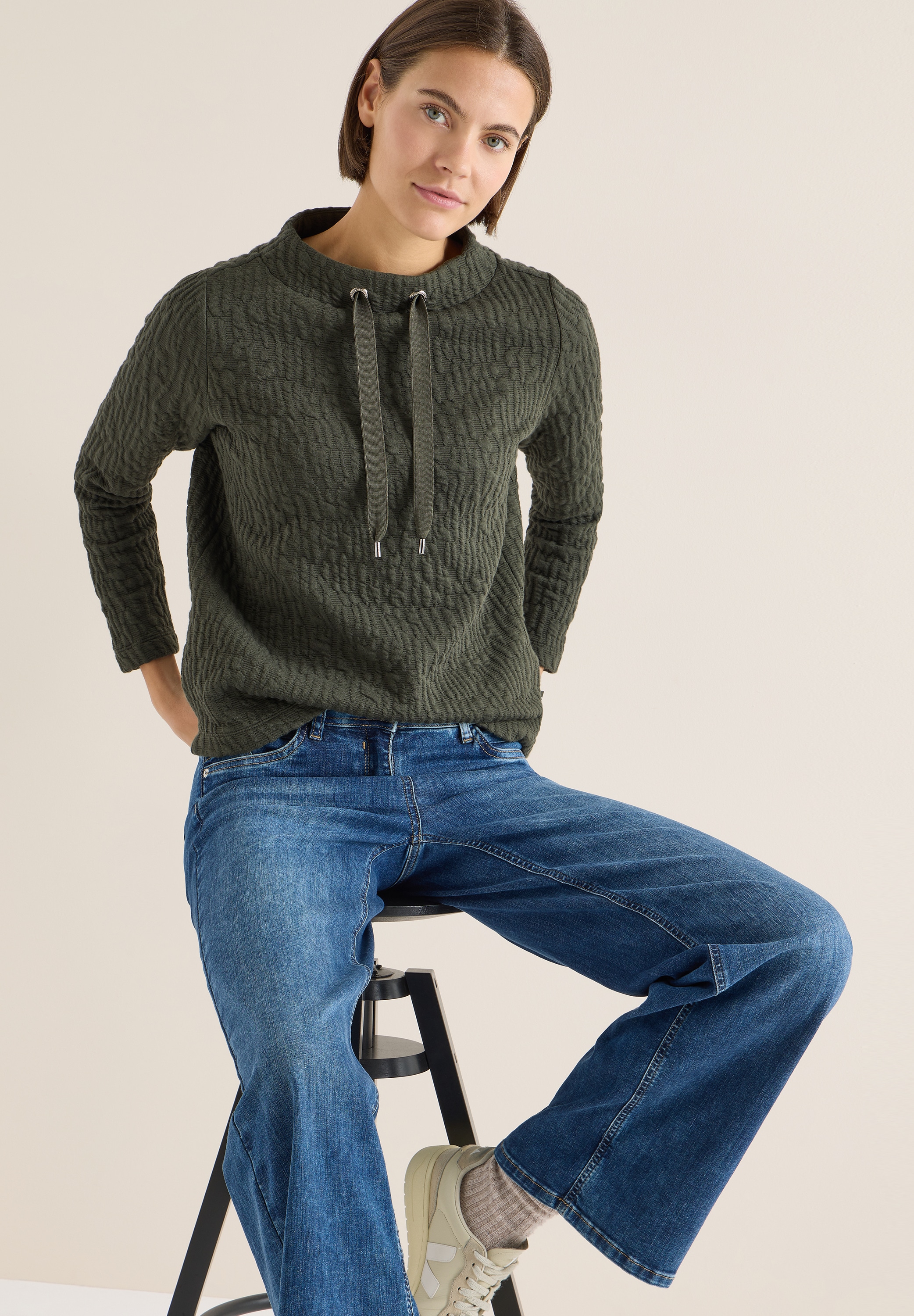 Cecil Sweater , Jacquard Funnel Neck mit Strukturmuster
