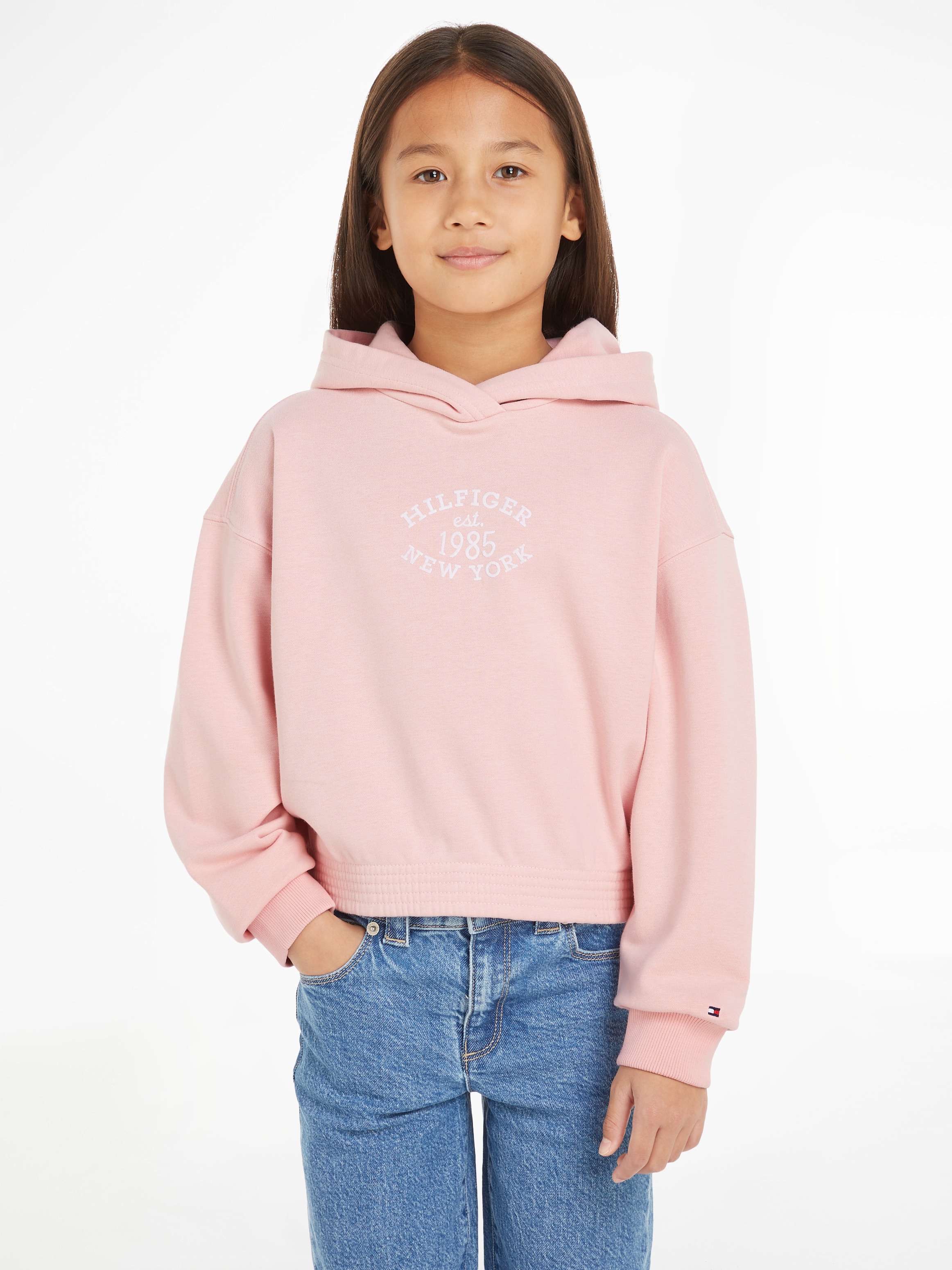 TOMMY HILFIGER Kapuzensweatshirt »MONOTYPE FLOCK HOODIE«, Kinder bis 16 Jahre mit Logoschriftzug