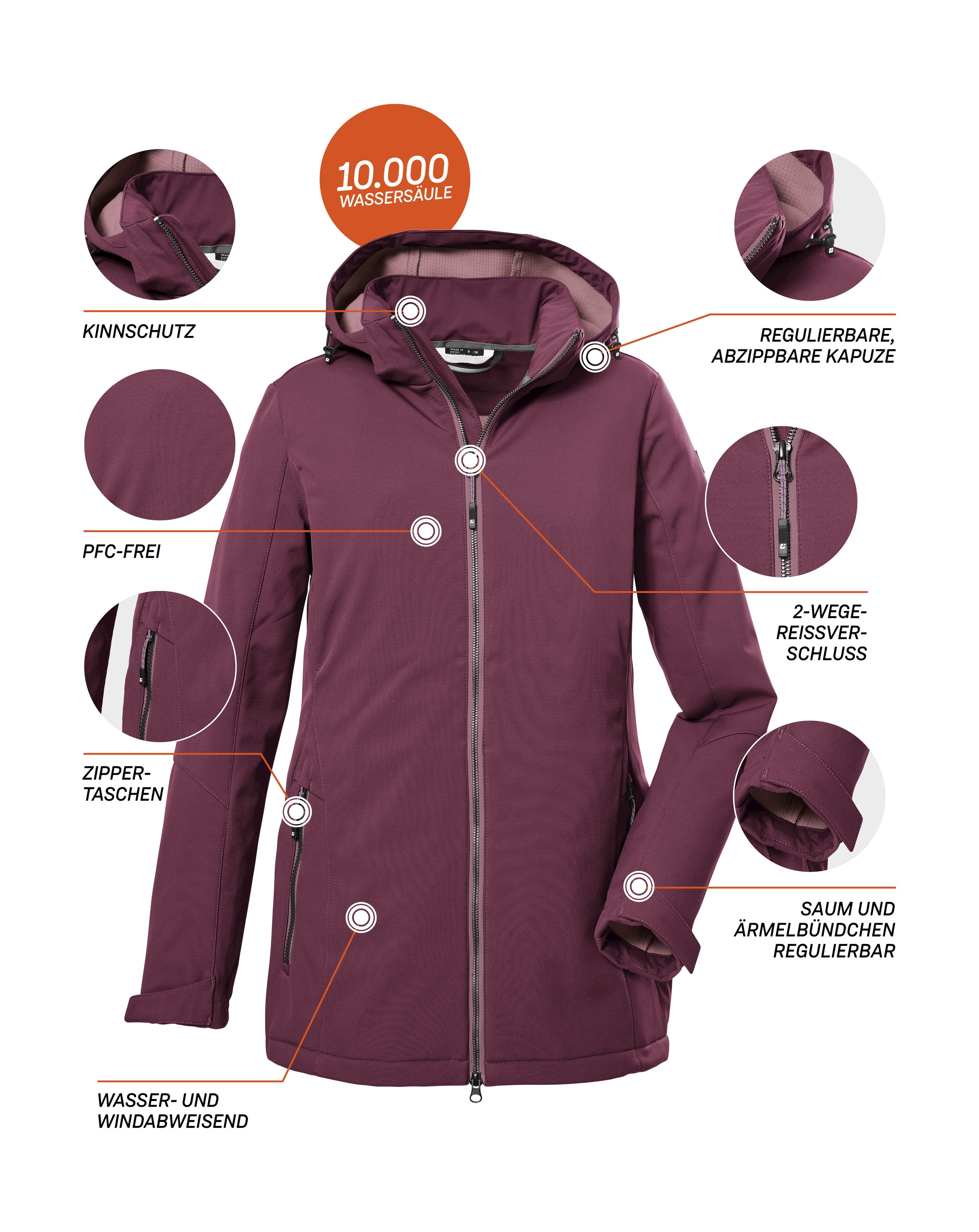 Killtec Softshelljacke »KOW 8 WMN SFTSHLL JCKT«, Softshelljacke: wasser- und windabweisend, regulierbare Details