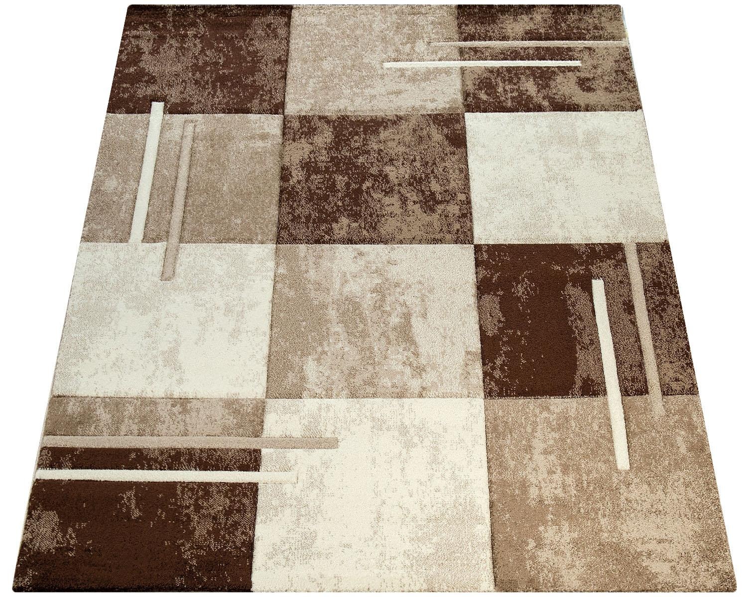 Paco Home Teppich »Diamond 663«, rechteckig, 18 mm Höhe, 3D-Design, Kurzflor mit Karo Muster, Wohnzimmer