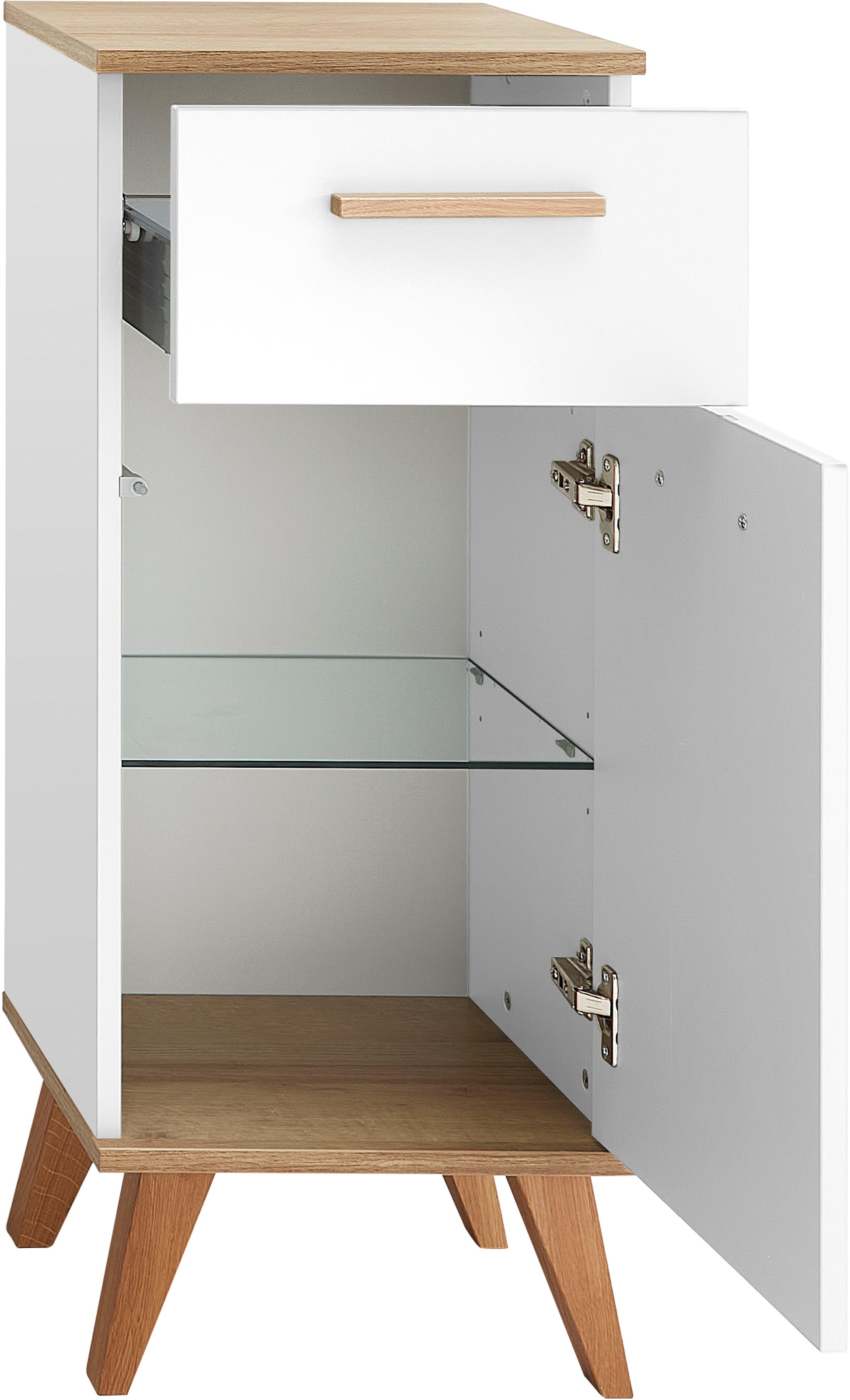 Saphir Badmöbel-Set »Quickset Mineralmarmor-Waschtisch mit LED-Spiegelschrank«, (6 St.), Unterschrank, Hängeschrank, Hochschrank, 9 Türen, 3 Schubladen