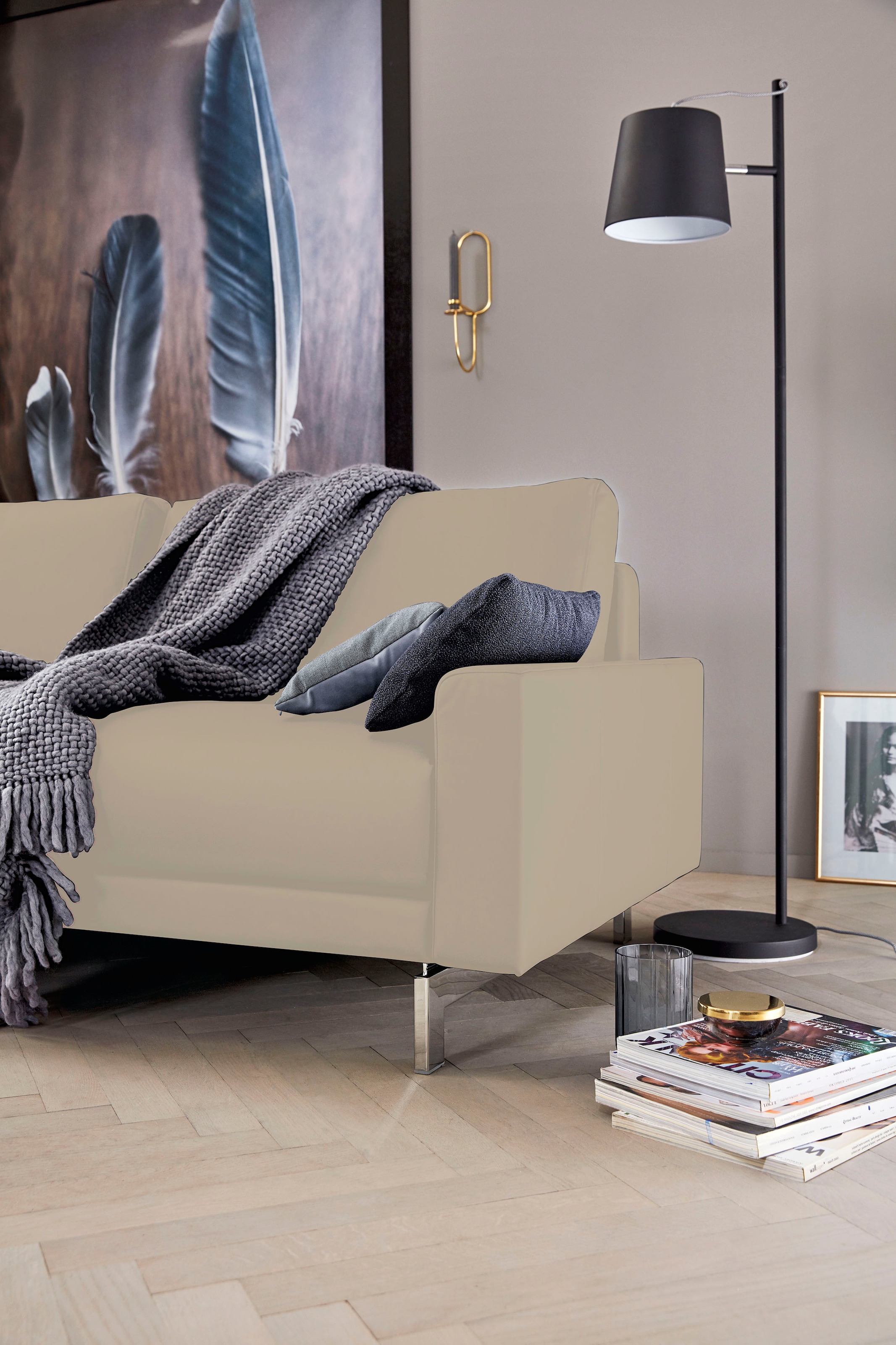 hülsta sofa 2,5-Sitzer »hs.450«, Armlehne niedrig, Fuß chromfarben glänzend, Breite 184 cm