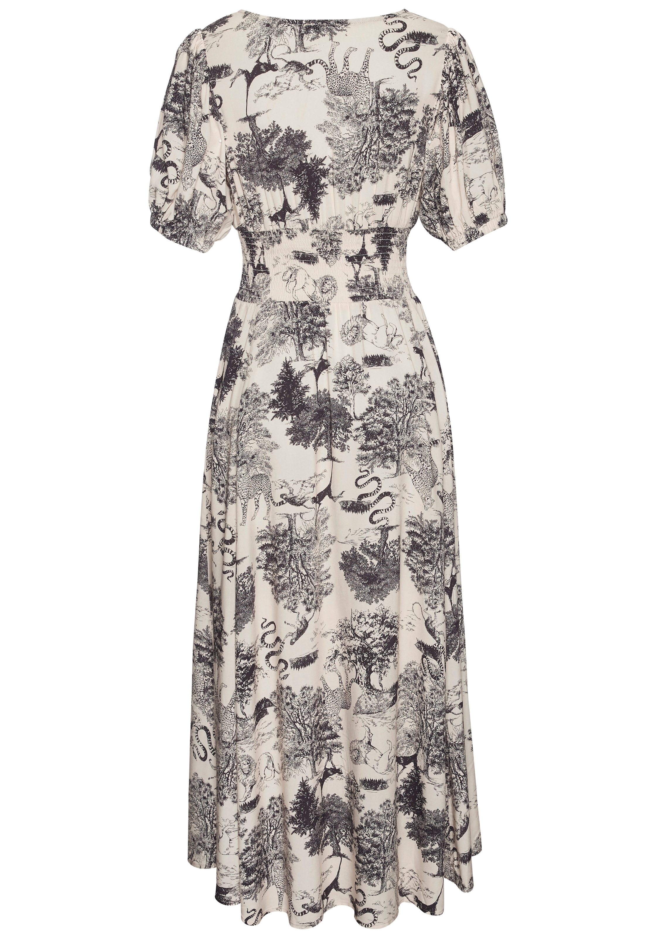 LASCANA Maxikleid mit Alloverdruck und V-Ausschnitt, Sommerkleid, Strandkleid