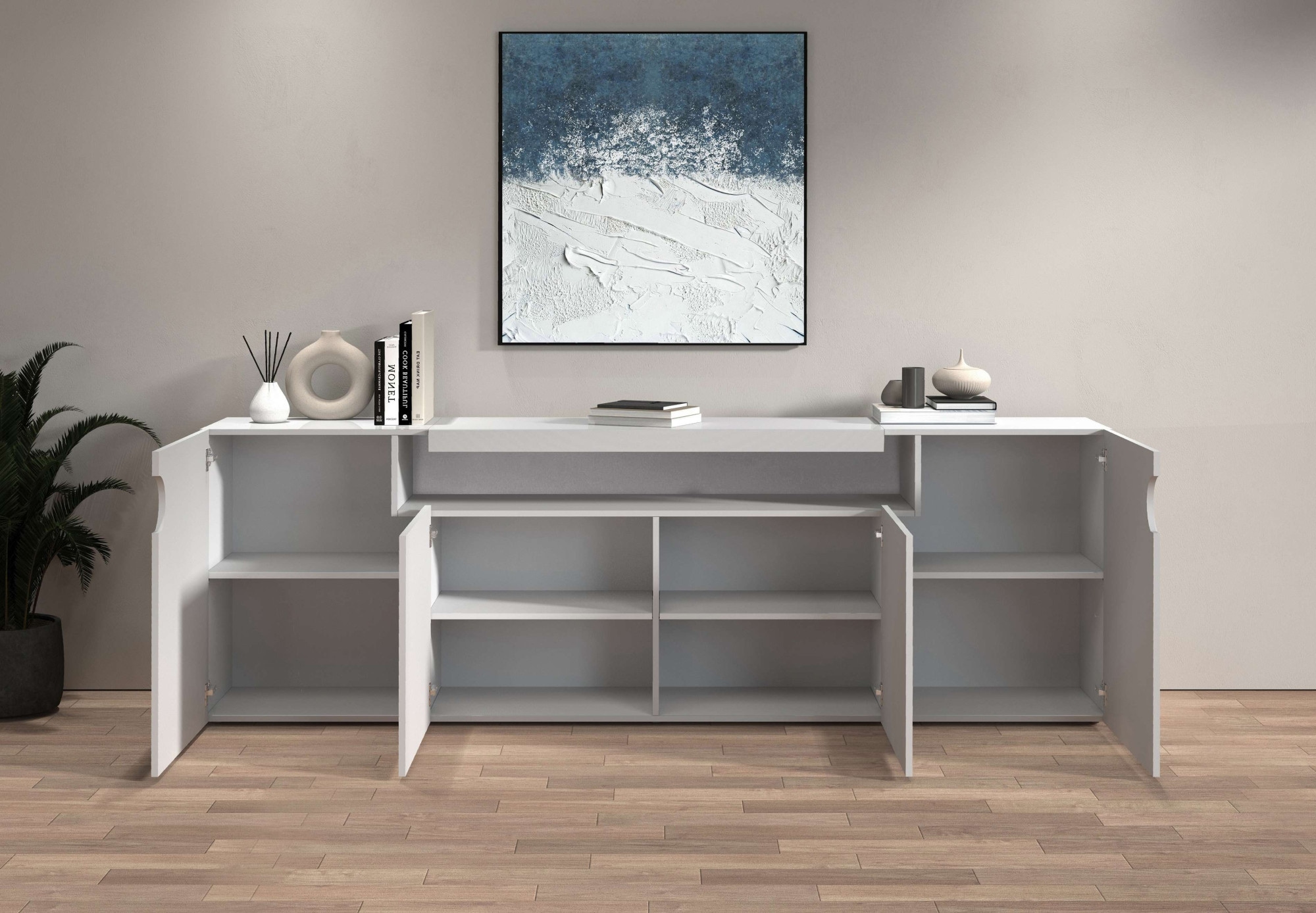 OTTO home Sideboard »Sideboard REAL, Kommode, Schrank, Kredenz« 1 Stk. tlg. Mit 4 Türen, davon 2 abgerundet, die ein ovales offenes Fach bilden
