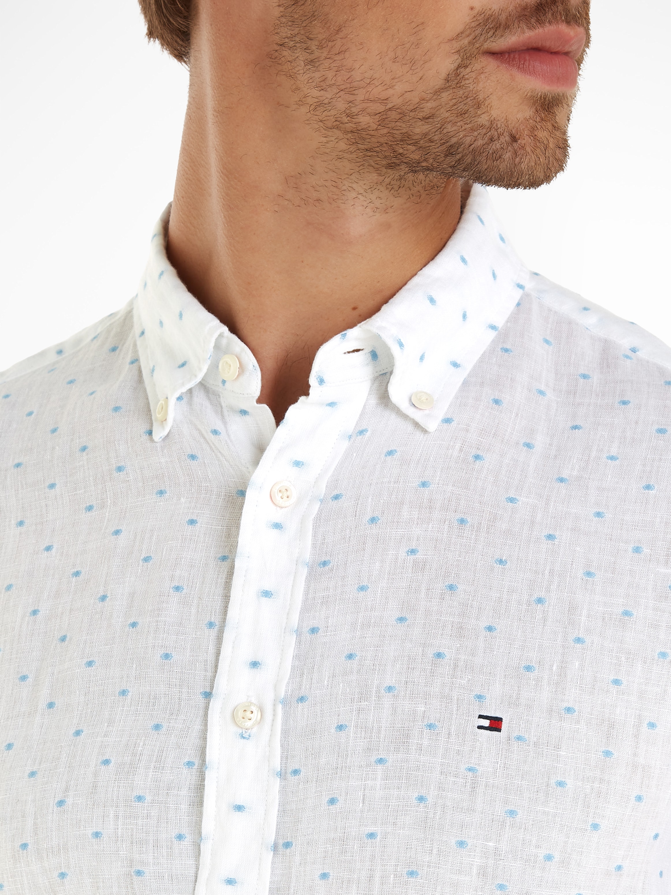 Tommy Hilfiger Langarmhemd »LINEN FIL COUPE SF SHIRT«, modisch gepunktet