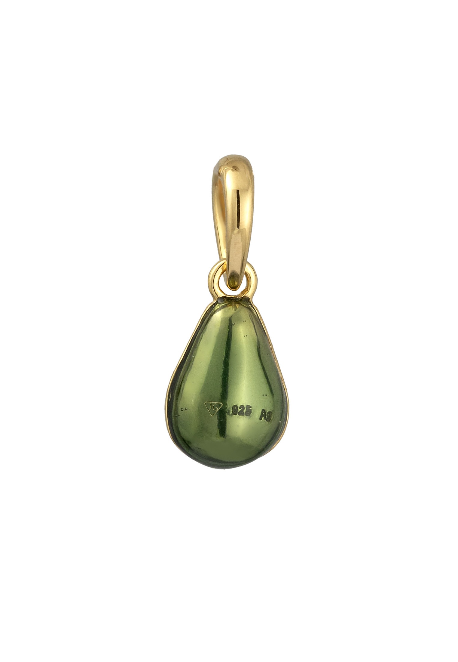 Elli Medallionanhänger »Anhänger Frucht Avocado Glas Kristalle Hellgrün 925 Sterling Silber vergoldet«